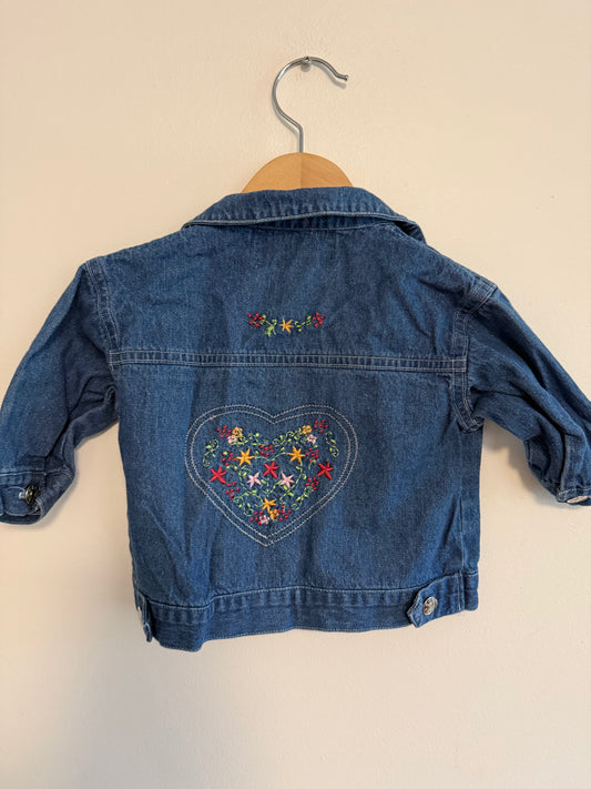 VINTAGE DOUBLE ZZ DENIM FLORAL JACKET TAGGED 3M FITS WAY BIGGER