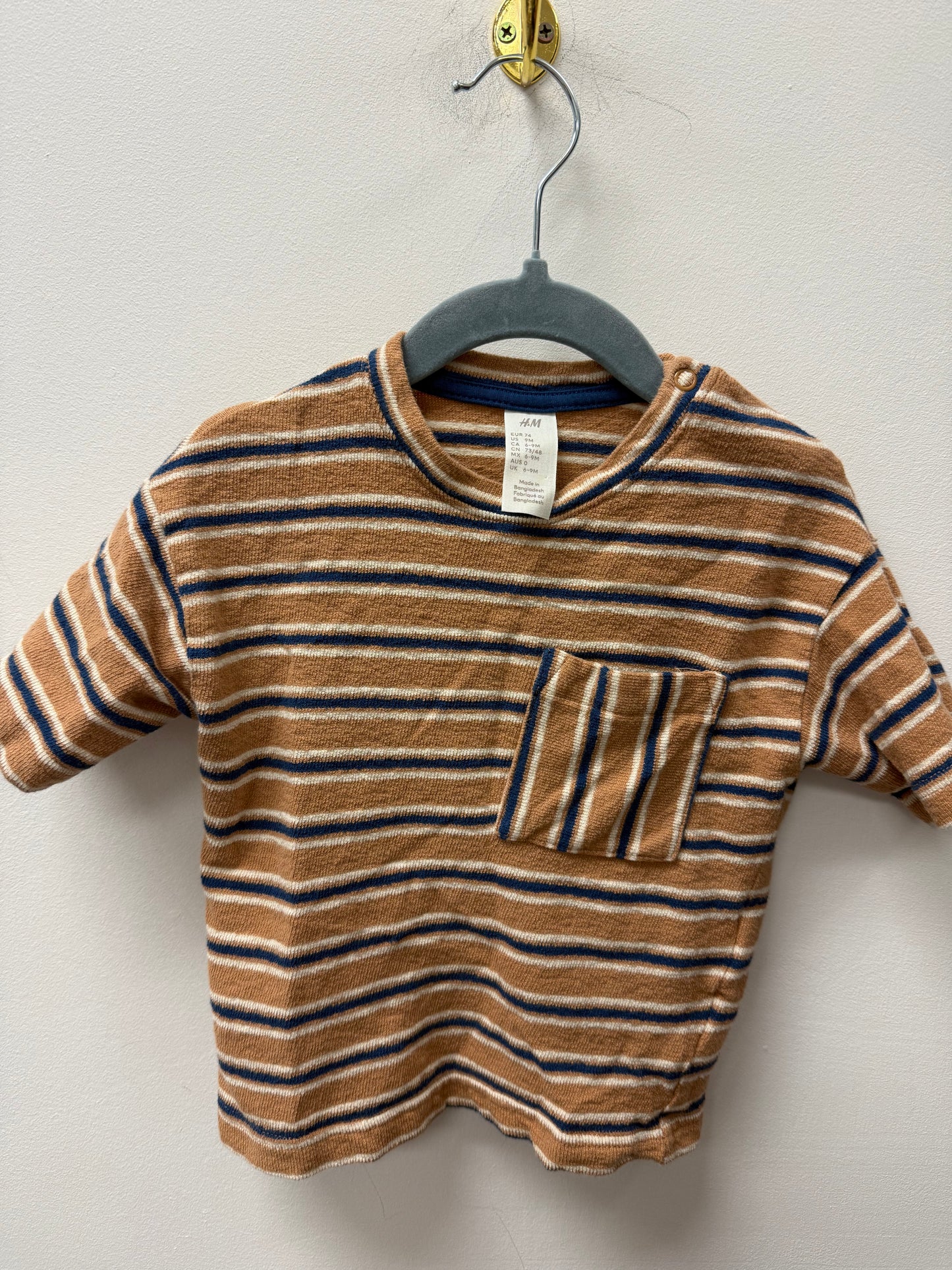 H&M BROWN STRIPPED TERRY CLOTH SHIRT SIZE 9M
