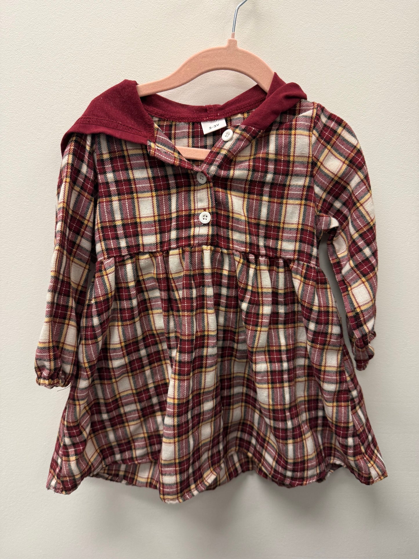 HOODED PLAID DRESS SIZE 2-3T