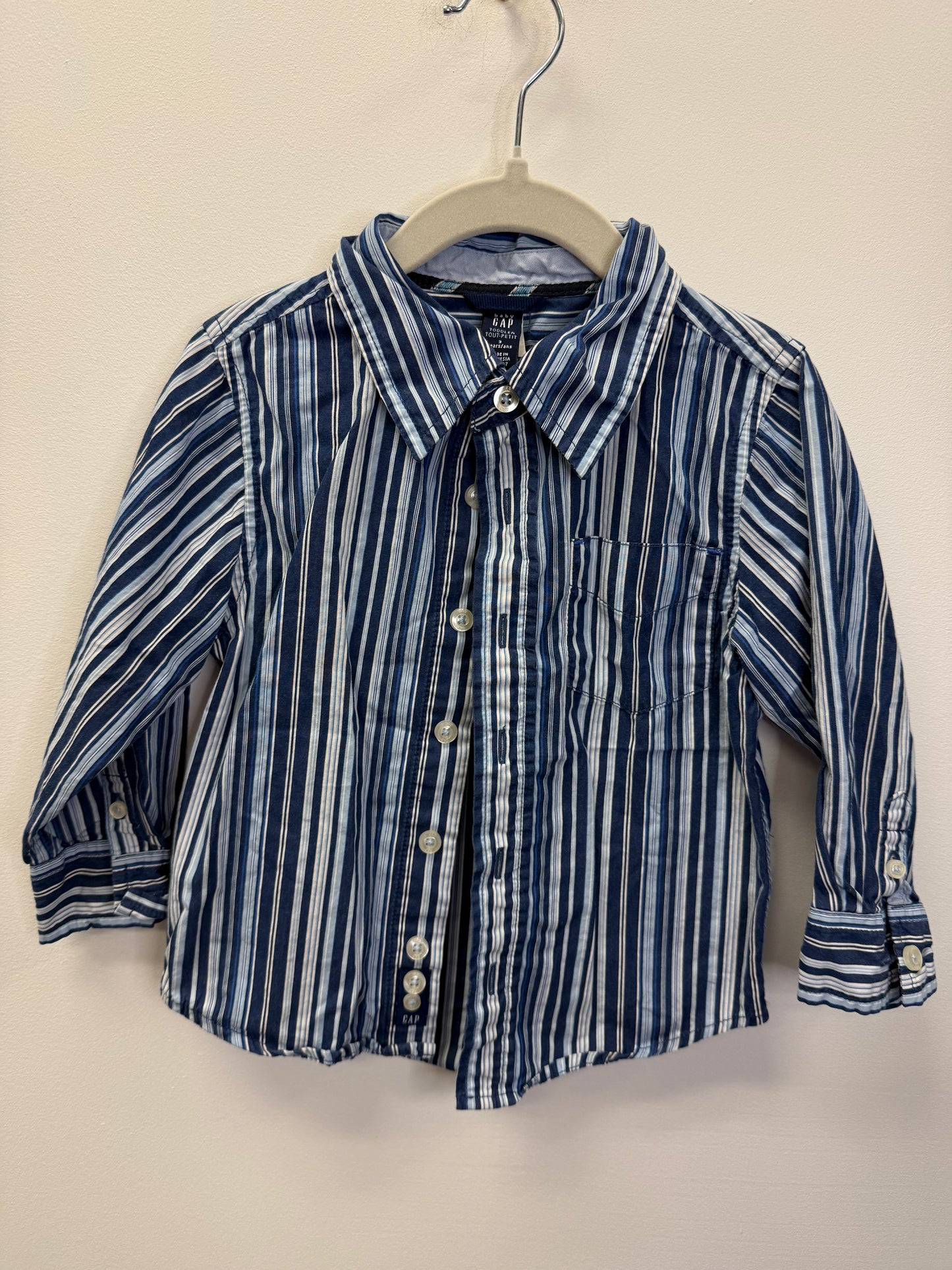 BABY GAP BLUE STRIPPED DRESS SHIRT SIZE 3T