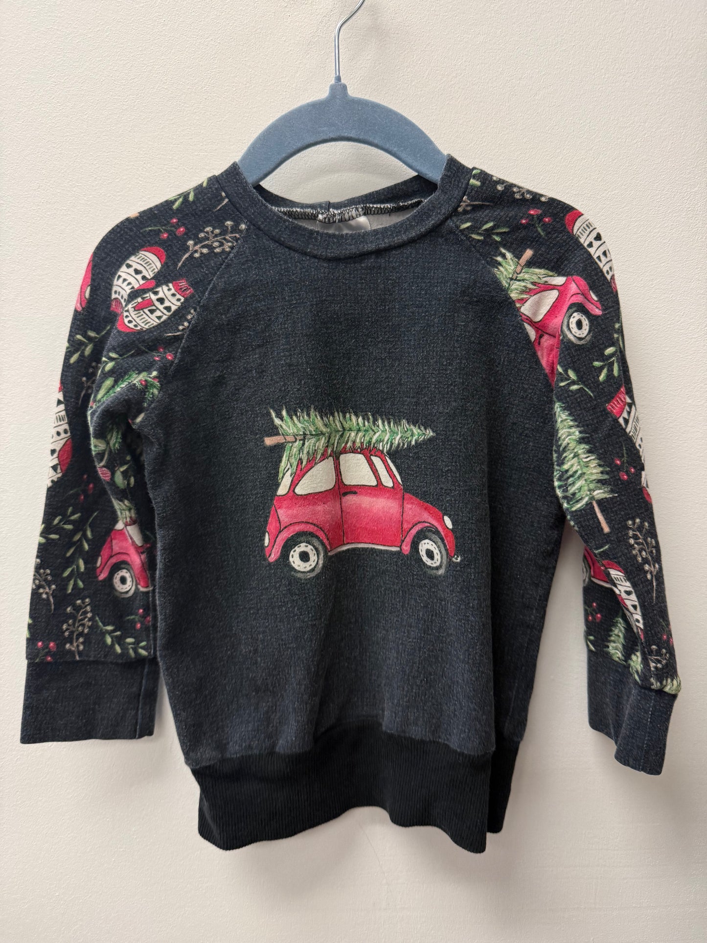 LITTLE LADZ SEWING RED TRUCK SWEATER SIZE 2-3T