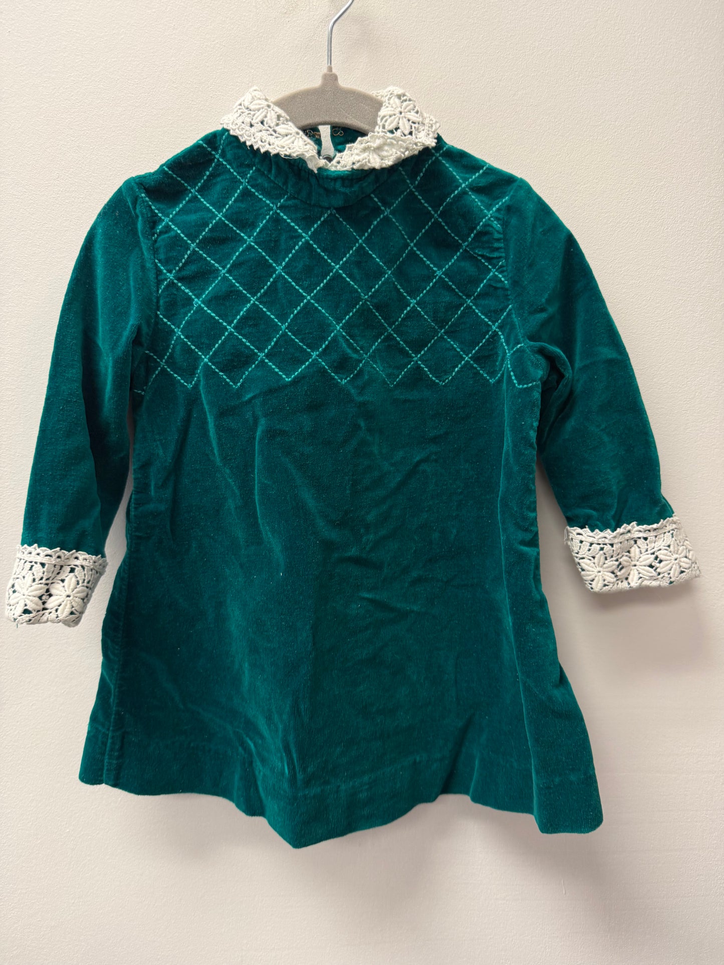 VINTAGE VELVET GREEN LACE DRESS SIZE 2T