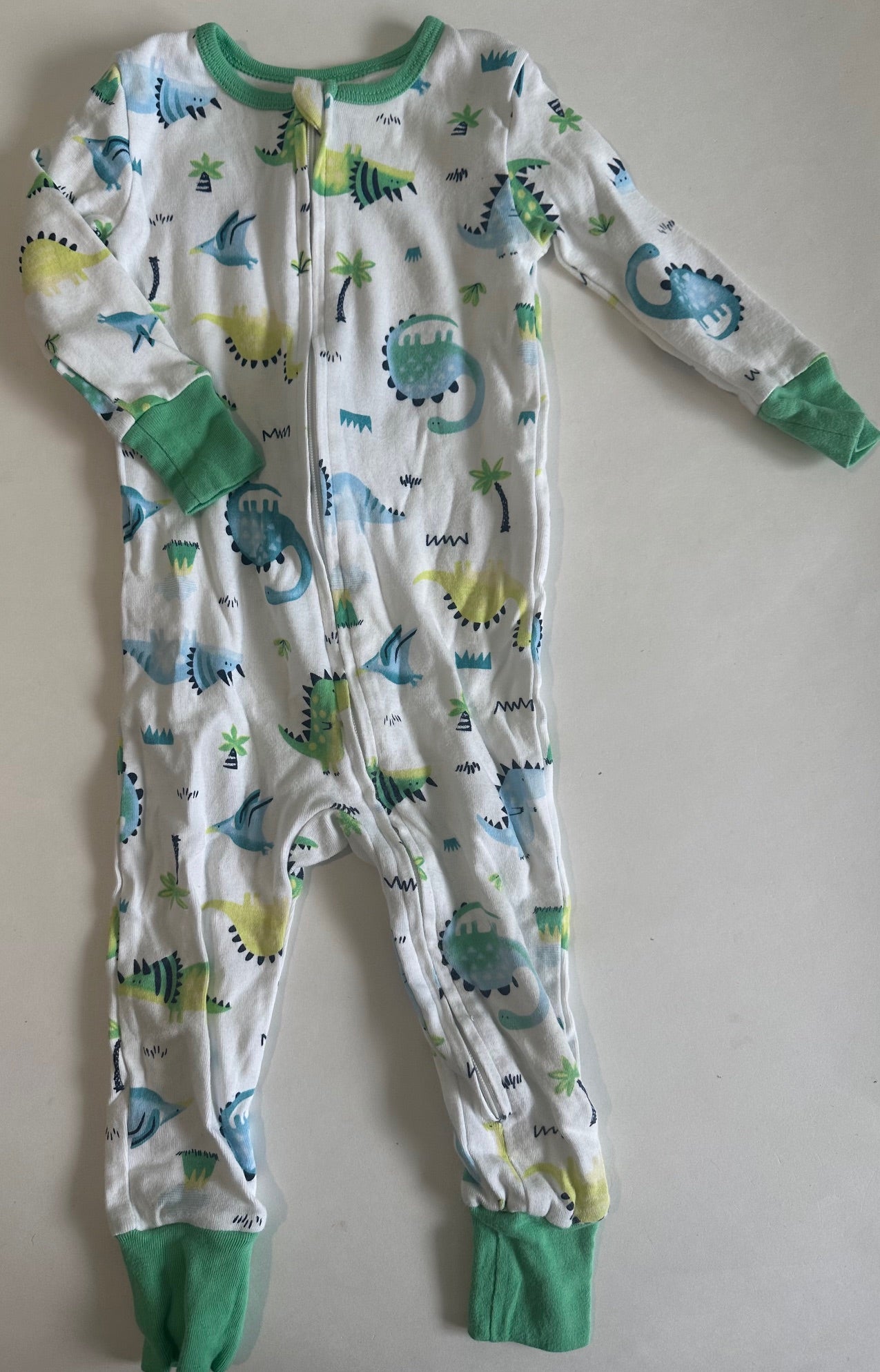 Kids Headquarters, White and Green Dinosaurs Footless Sleeper - 18 Months