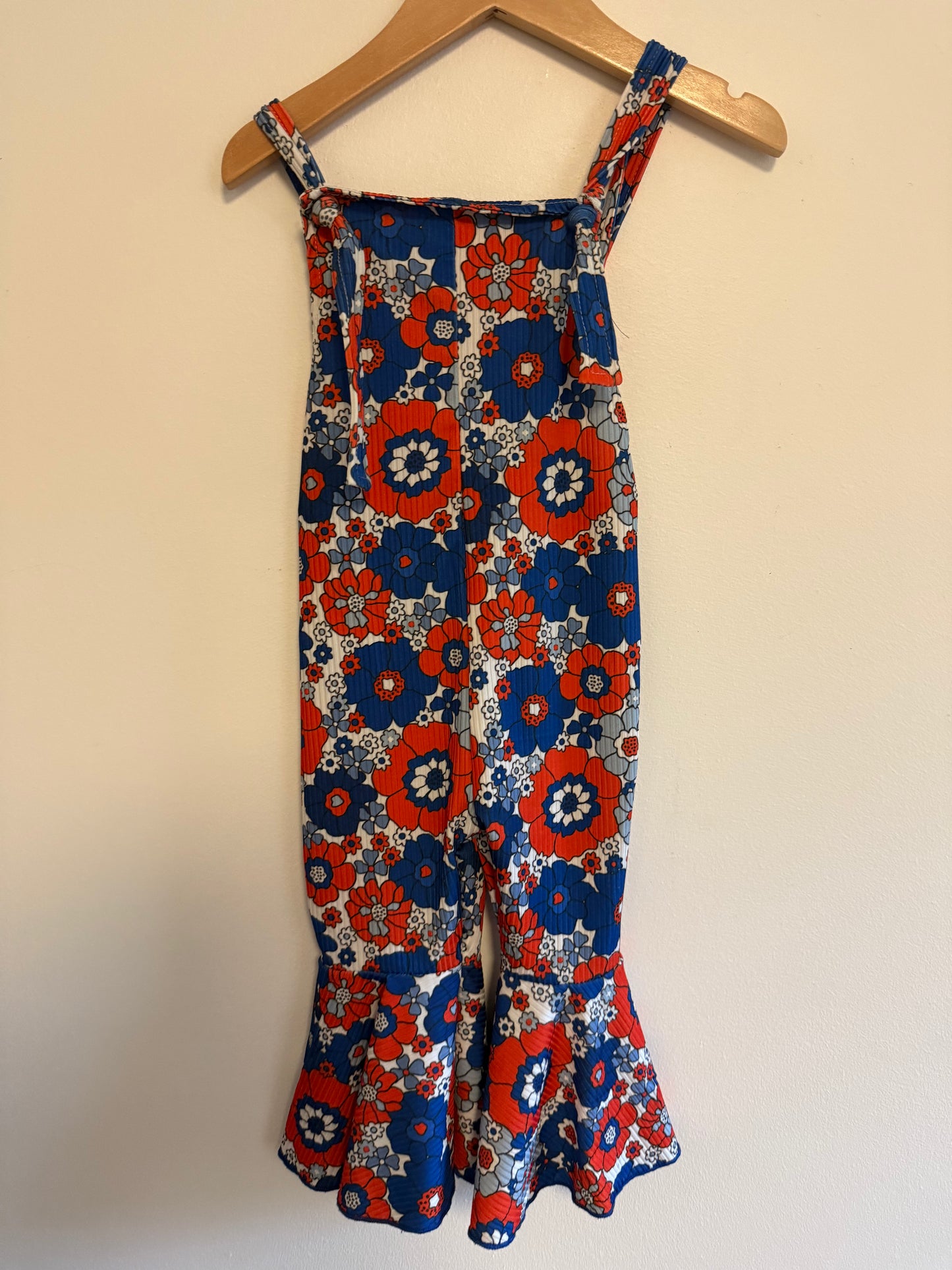 UNKNOWN BRAND BLUE & ORANGE FLARE OVERALLS SIZE 2T