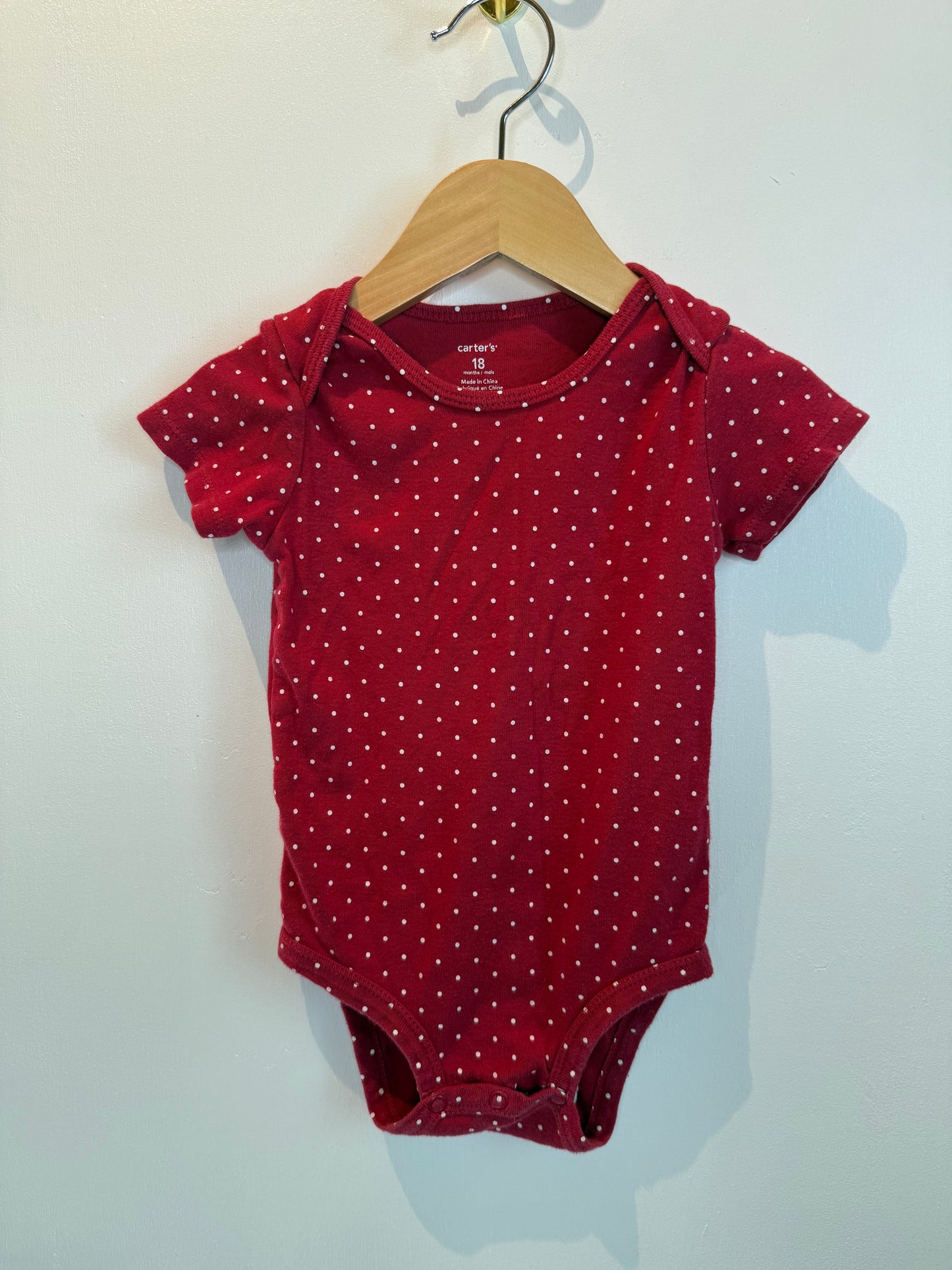 CARTERS BURGUNDY POLKA DOT ONESIE 18M