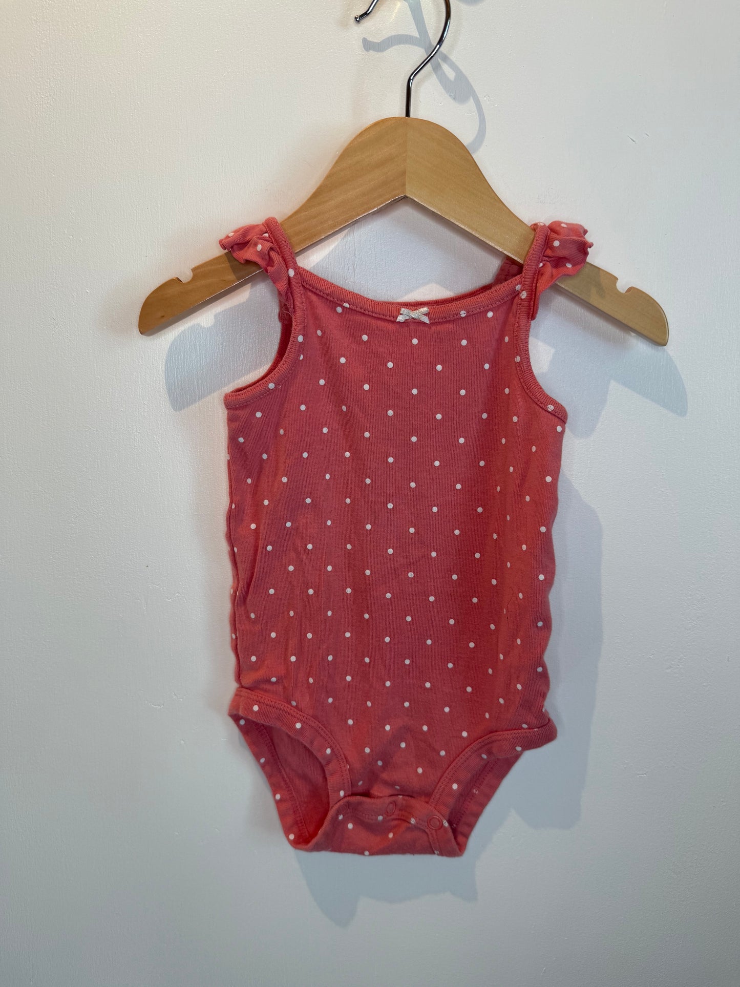 CARTERS PINK & WHITE POLKA DOT ONESIE 12M