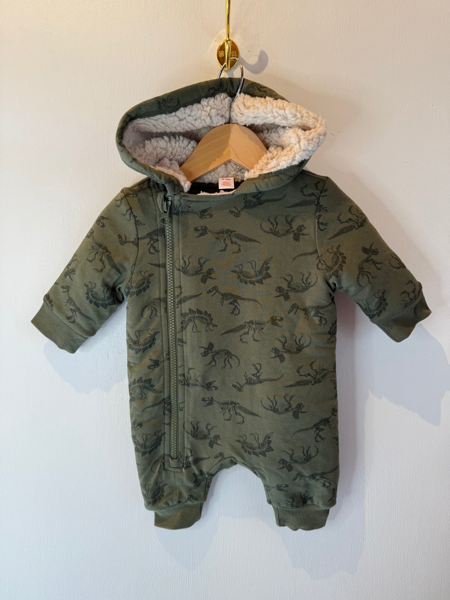 JOE FRESH GREEN DINO BUNTING SUIT 0-3M