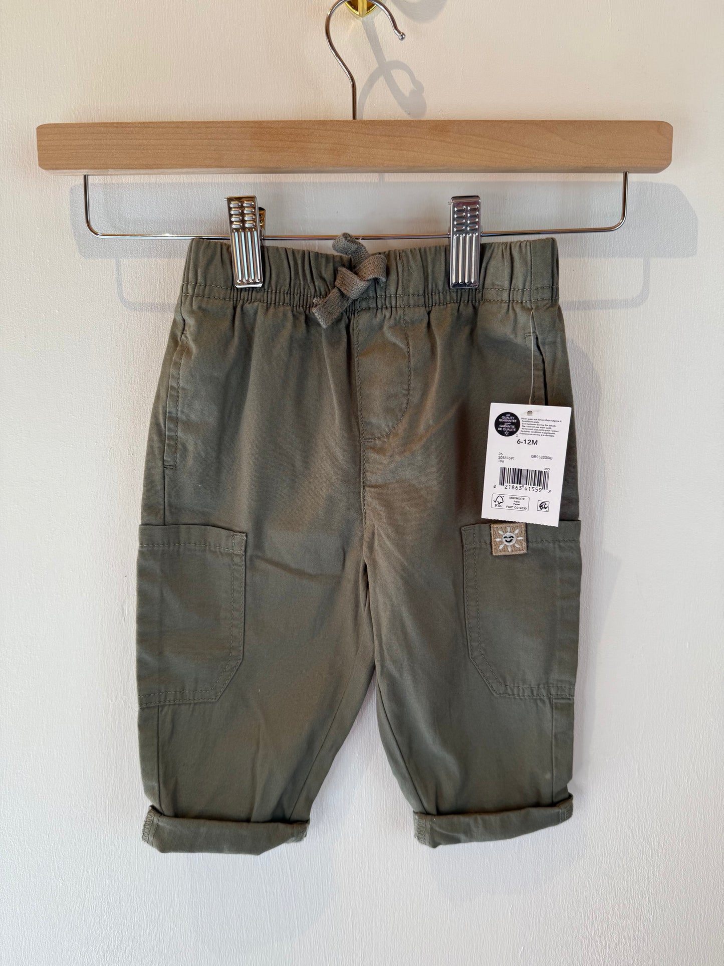 GEORGE NEW GREEN CARGO PANTS 6-12M