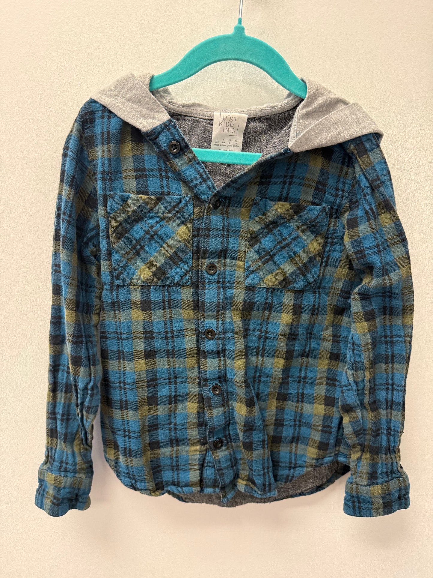JUST KIDDING HOODED PLAID SIZE 7-8