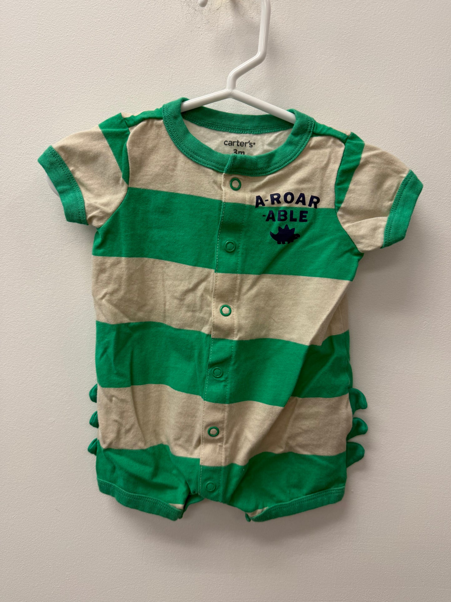 CARTERS GREEN STRIPPED ROMPER SIZE 3M