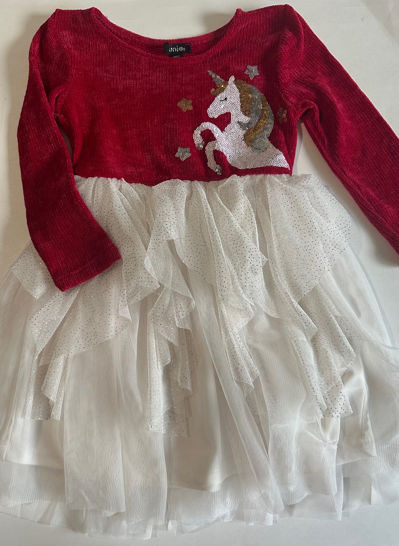 Zunie, Red and White Unicorn Dress - Size 5