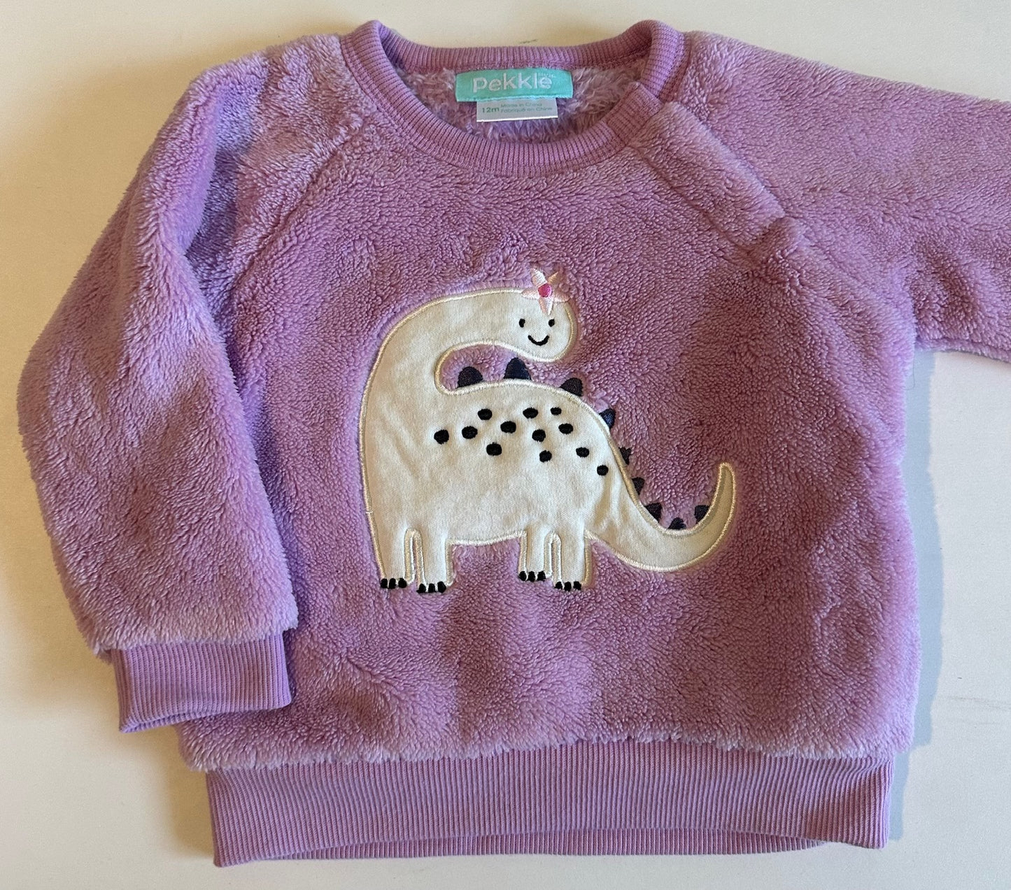 Pekkle, Soft Purple Dinosaur Pullover - 12 Months