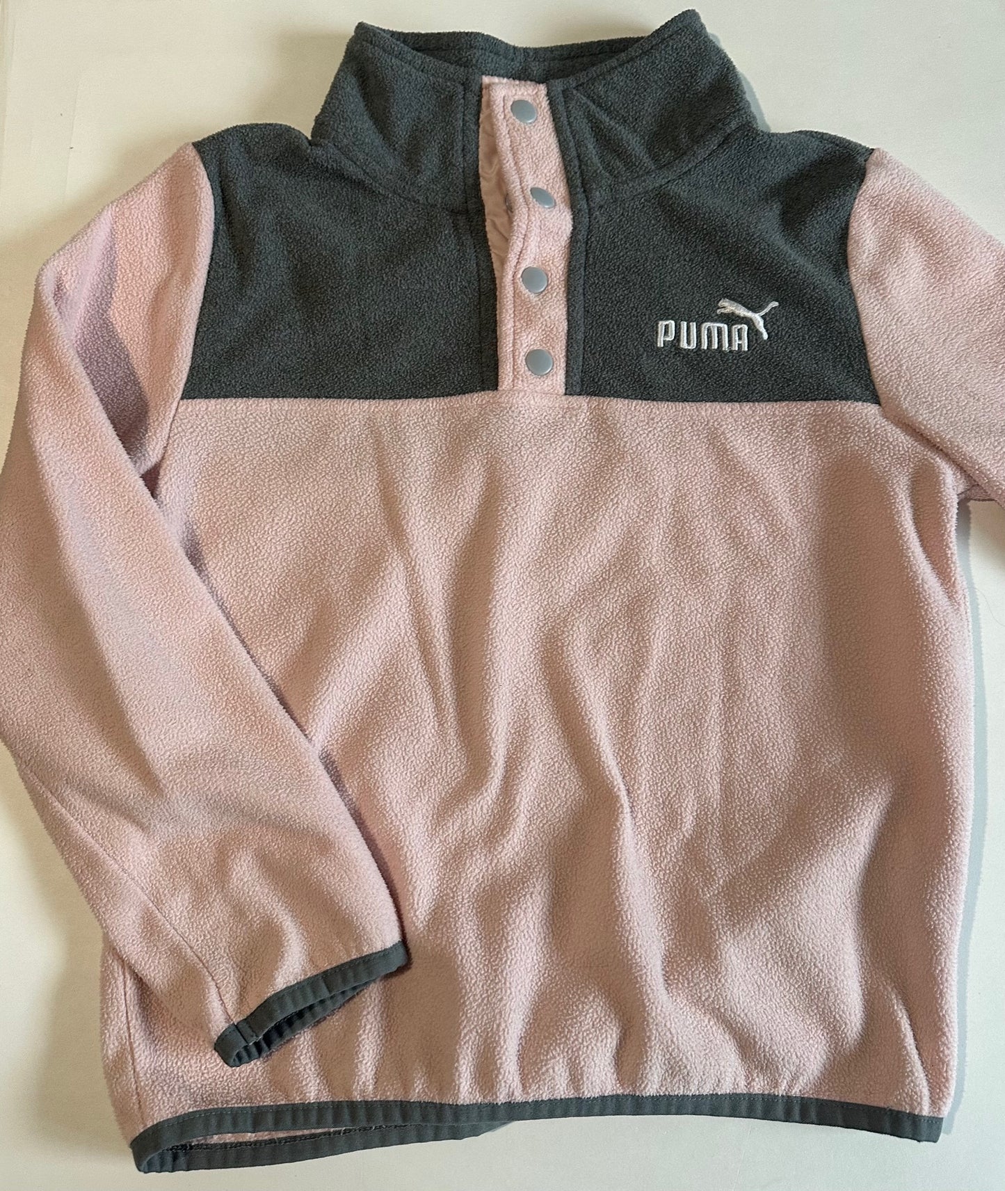 Puma, Fleece Pale Pink and Dark Grey Pullover - Size Medium (7/8)