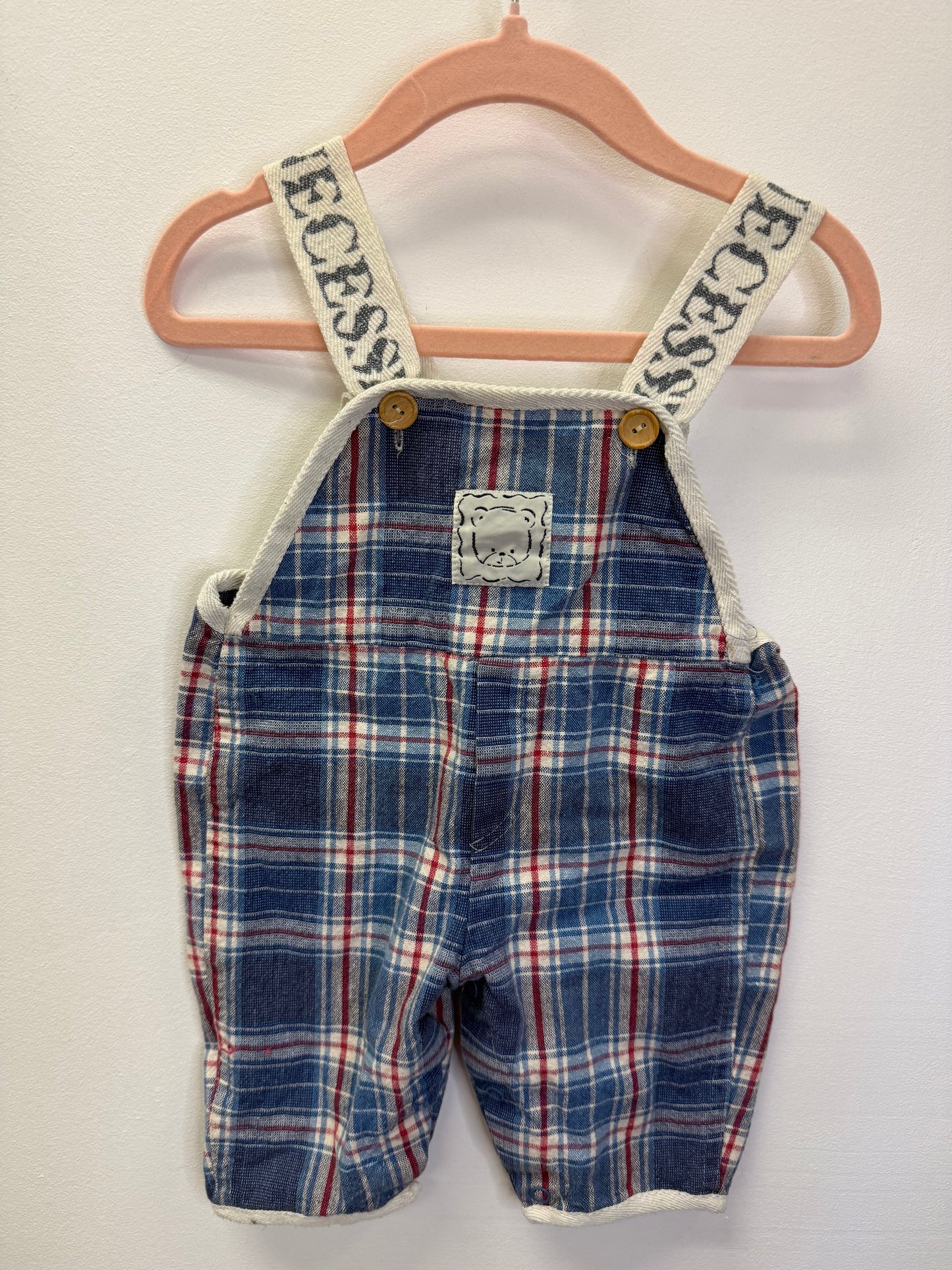 PLAID BEAR OVERALLS SIZE 3-6M