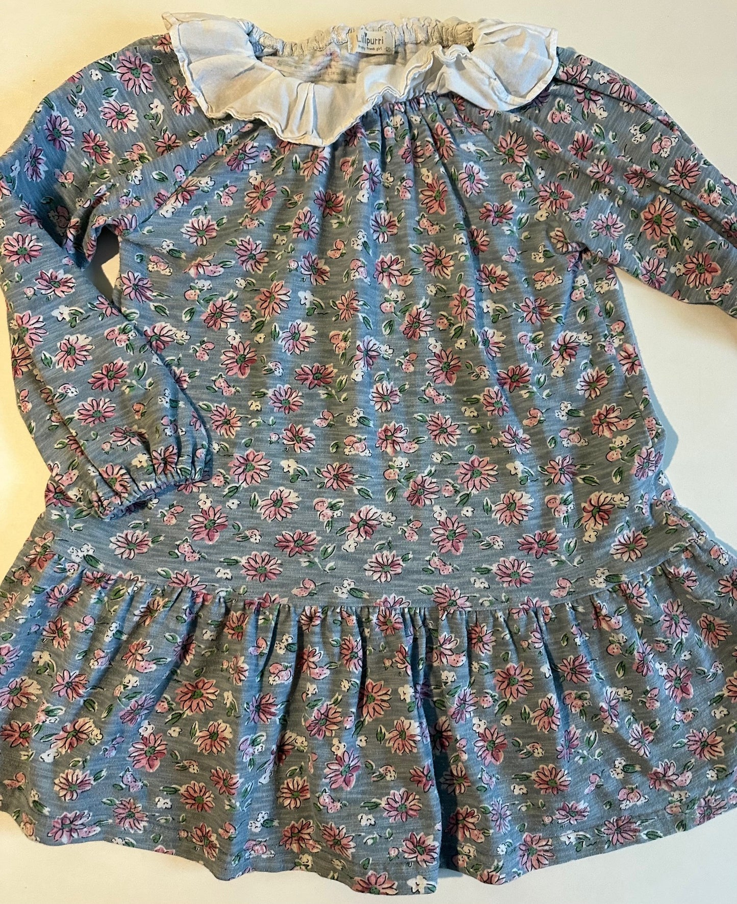 Lilipurri, Dusty Blue and Pink Flowery Dress - Size 4