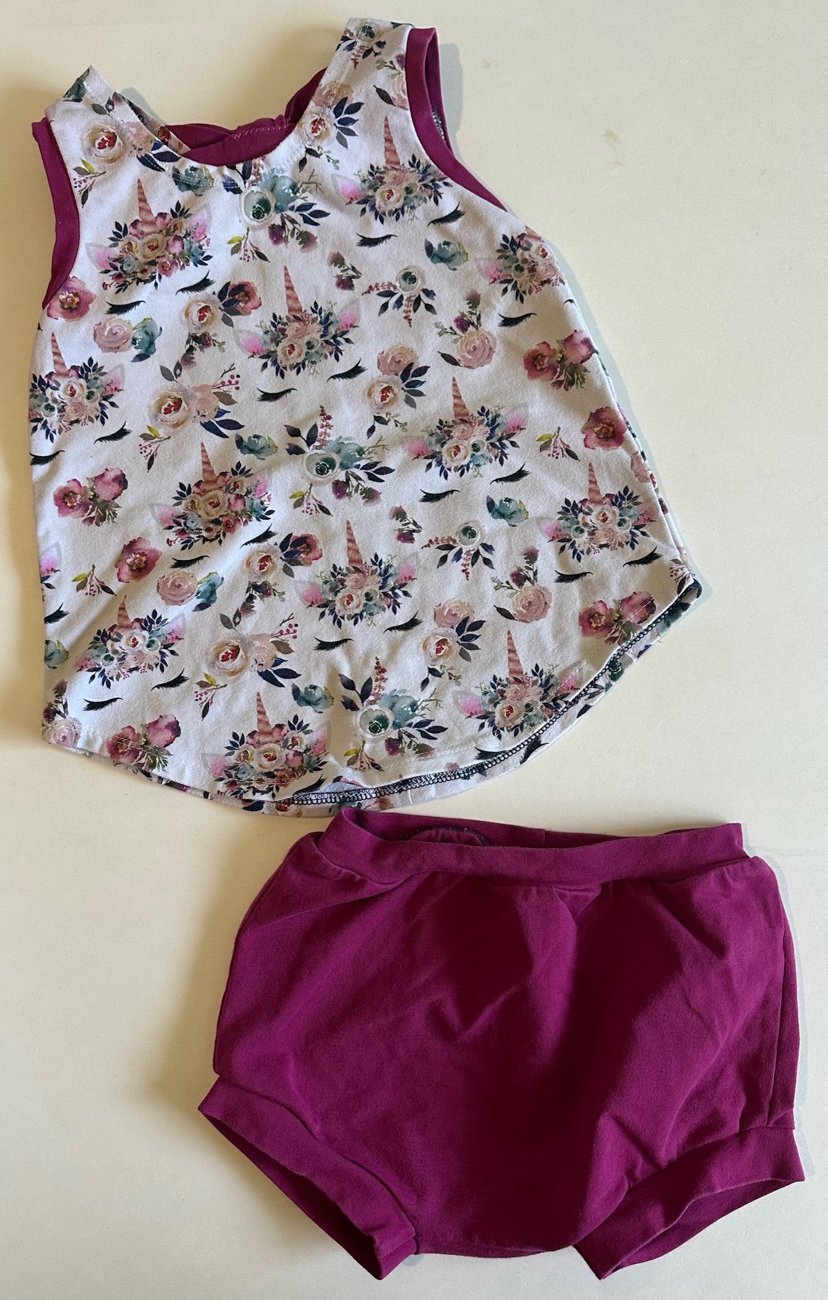 LV Kids, Floral Unicorns Shirt and Shorts Set - 18-24 Months