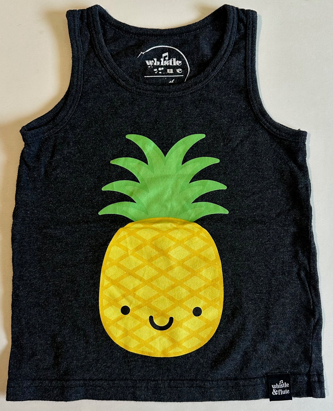 Whistle & Flute, Dark Grey Pineapple Muscle Shirt - Size 3-4Y