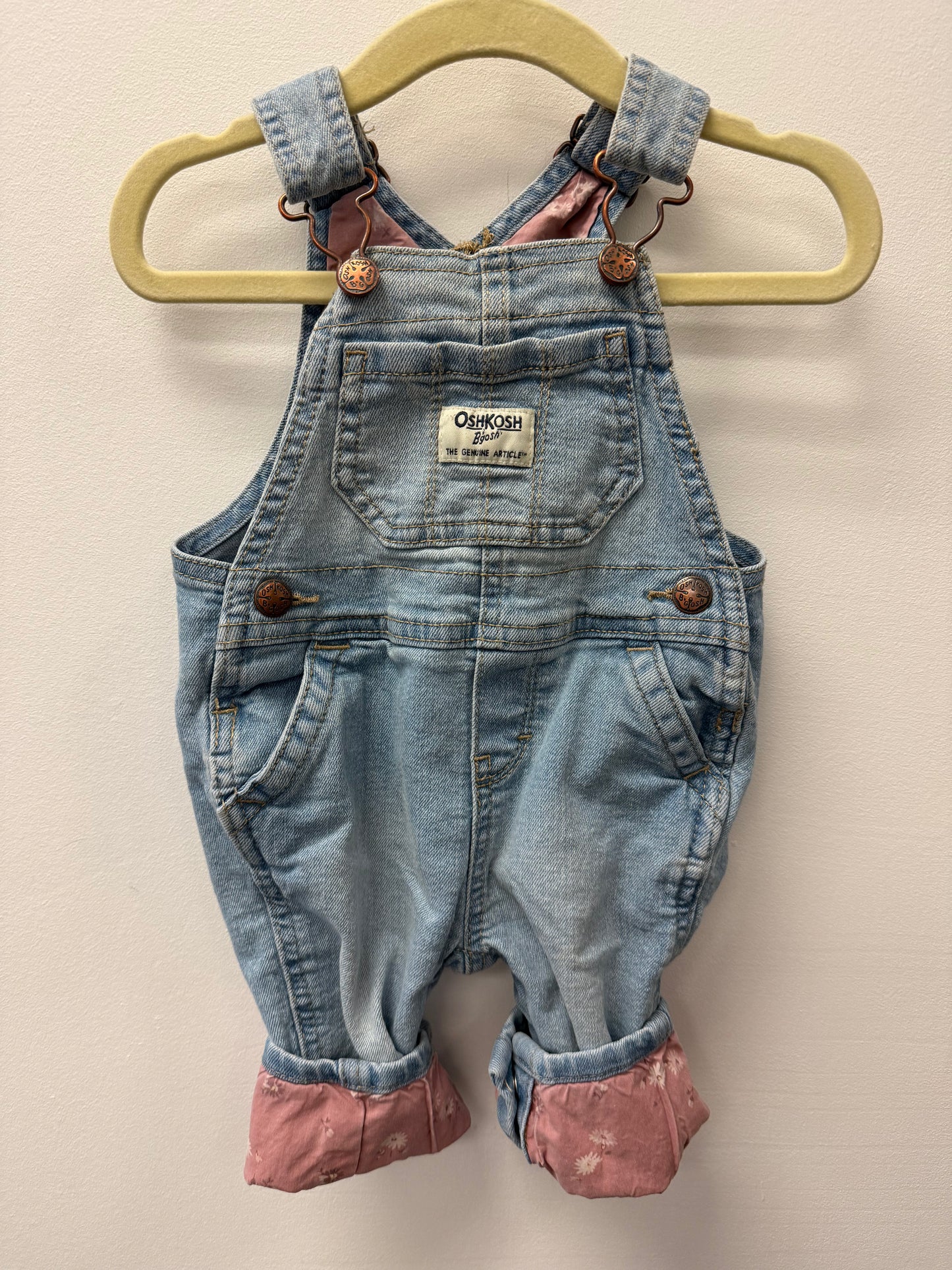 OSHKOSH PINK FLORAL OVERALLS SIZE 6M