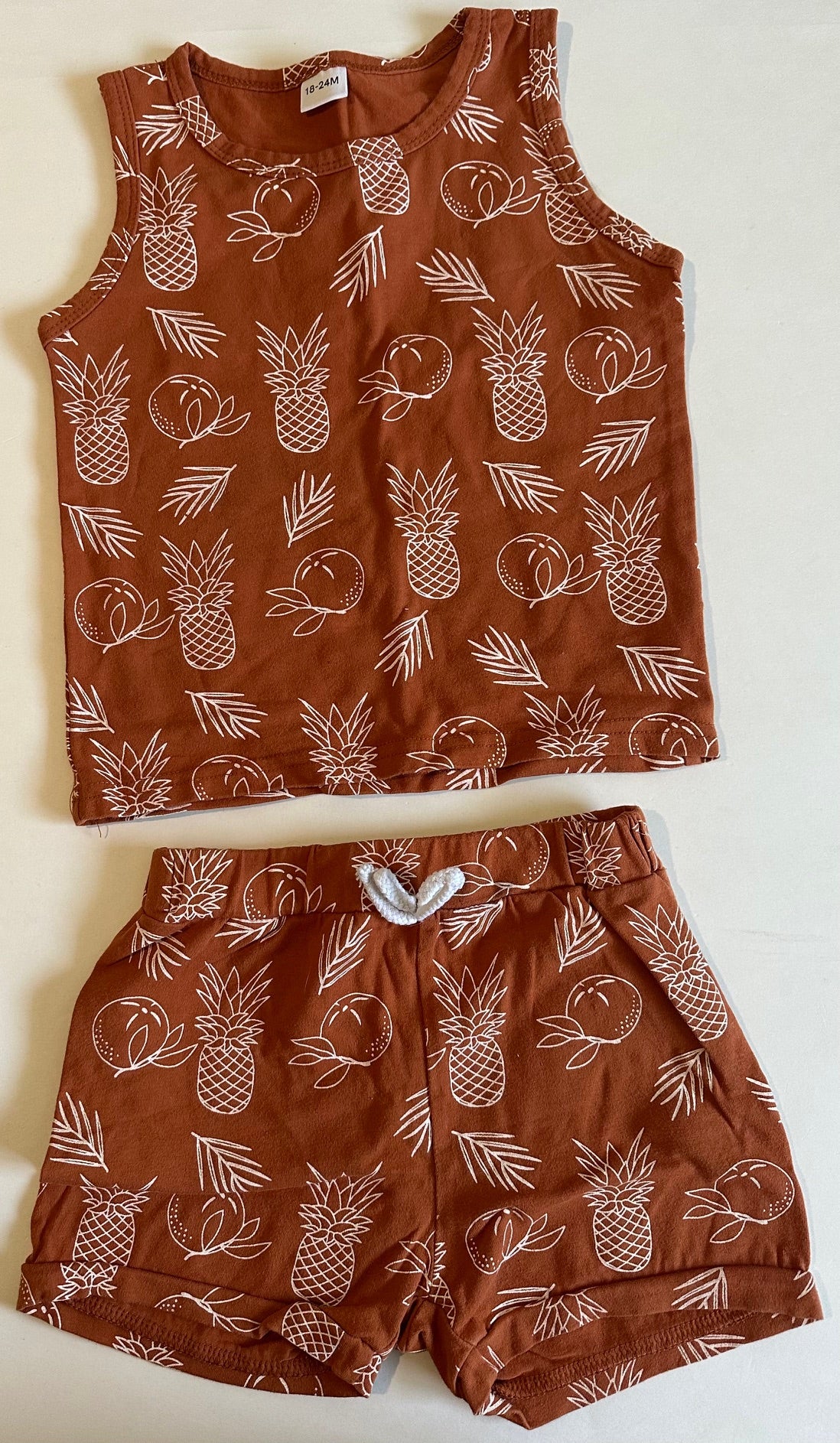 Unknown Brand, Rust-Coloured Pineapples Shirt and Shorts Set - 18-24 Months