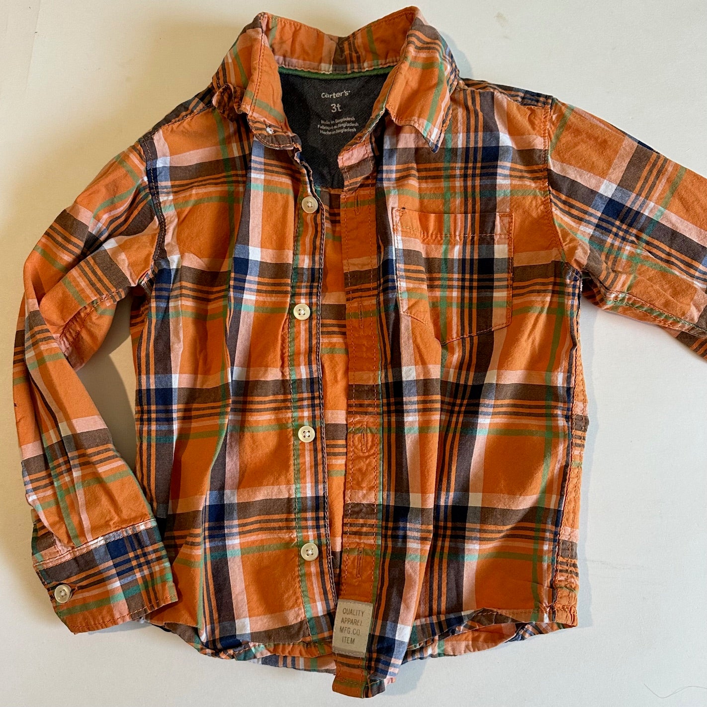 Carter's, Orange Plaid Button-Up Shirt - Size 3T
