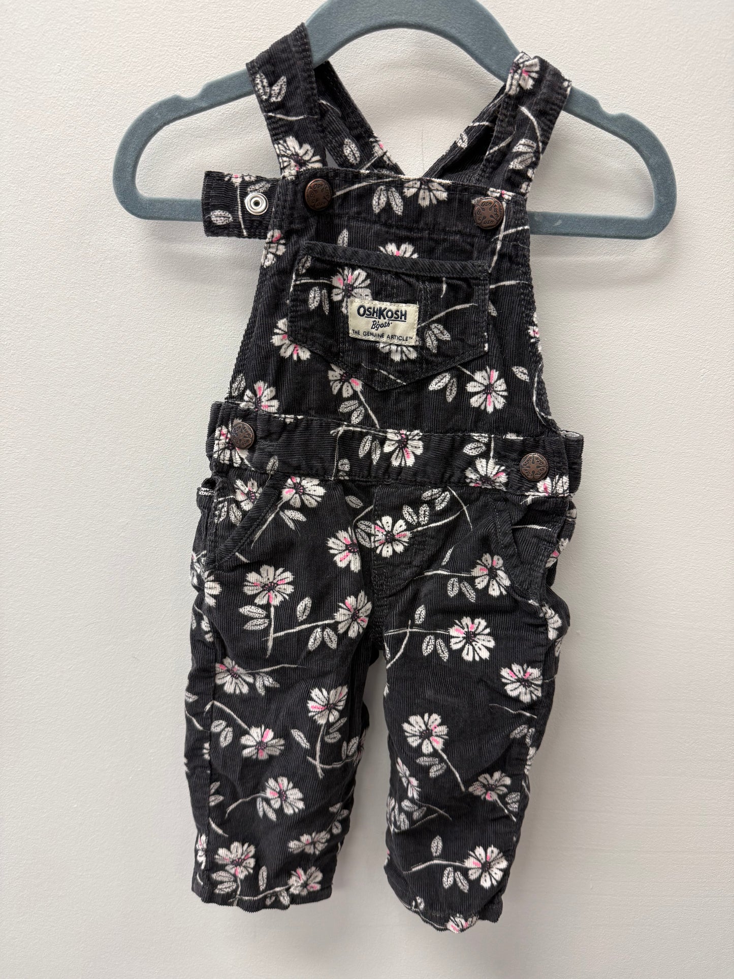 OSHKOSH COURDAROY FLORAL OVERALLS SIZE 6M