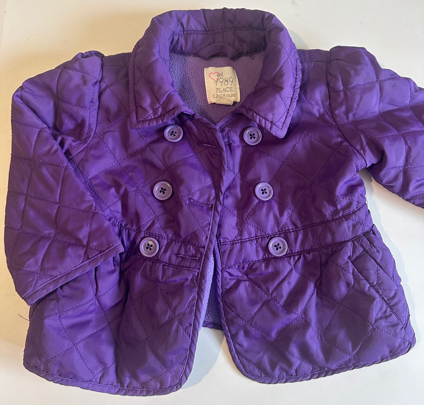 Children's Place, Purple Fleece-Lined Coat - 12-18 Months