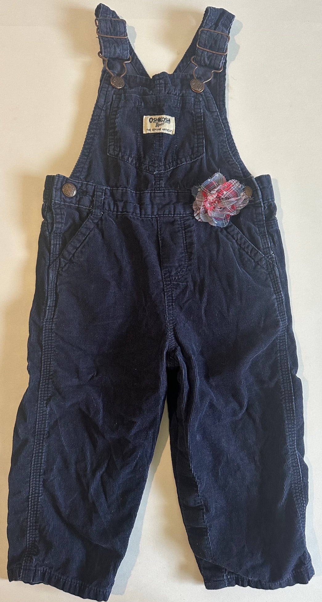 OshKosh, Navy Blue Corduroy Overalls with Flower - 18 Months