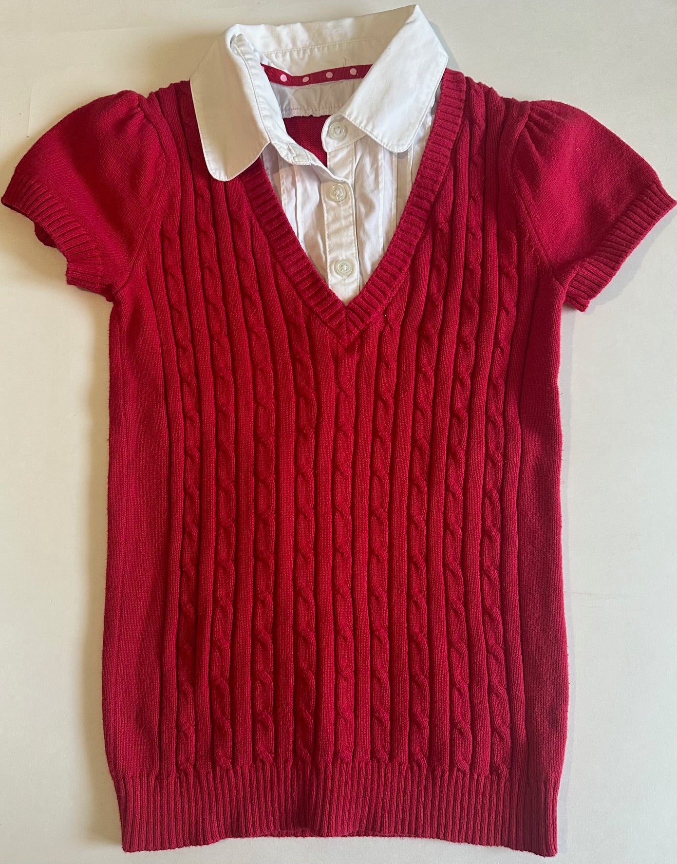 Unknown Brand, Red and White Sweater Shirt with Collar - Size 6-7