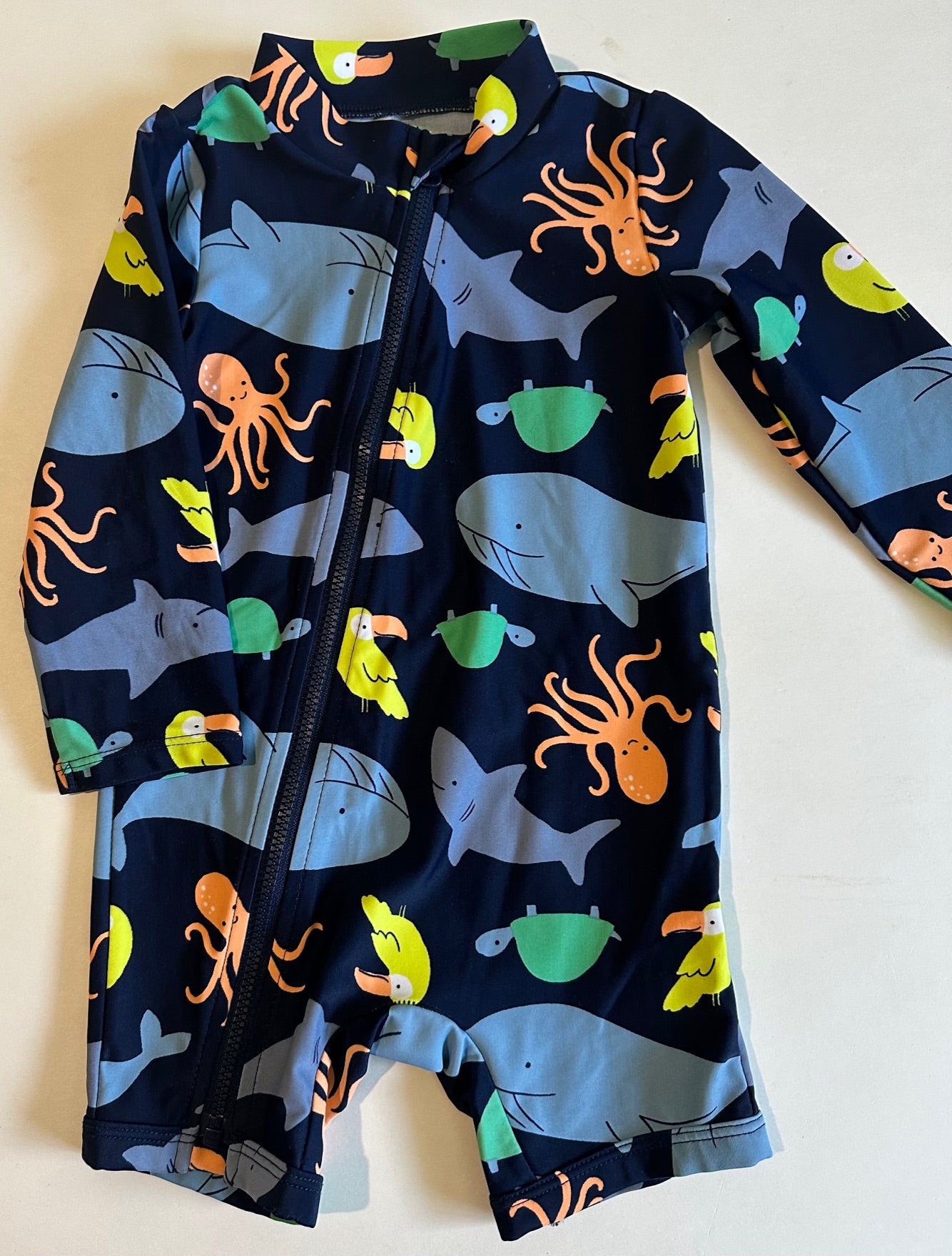 Simple Joys, Navy Blue Rash Guard Bathing Suit - 12 Months