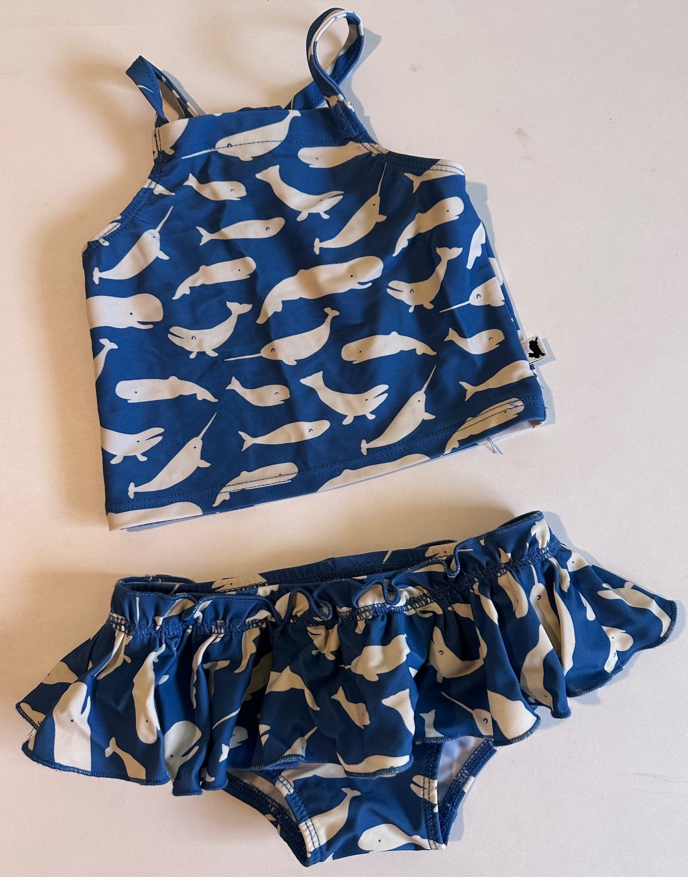Little & Lively, Blue and White Whales Tankini Bathing Suit with Tutu Bottom - Size 1T/2T