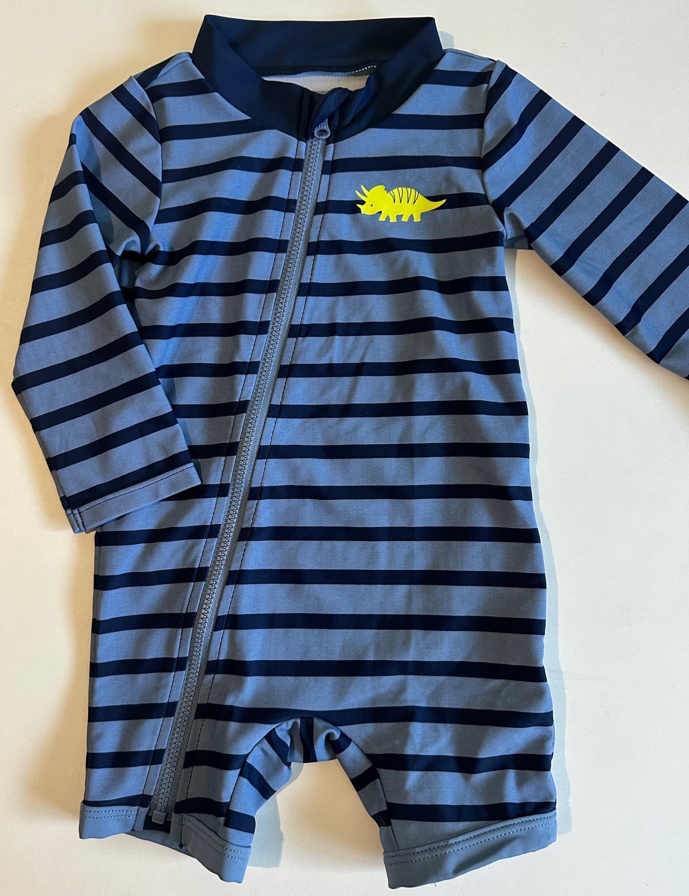 Simple Joys, Blue Striped Rash Guard Bathing Suit - 12 Months
