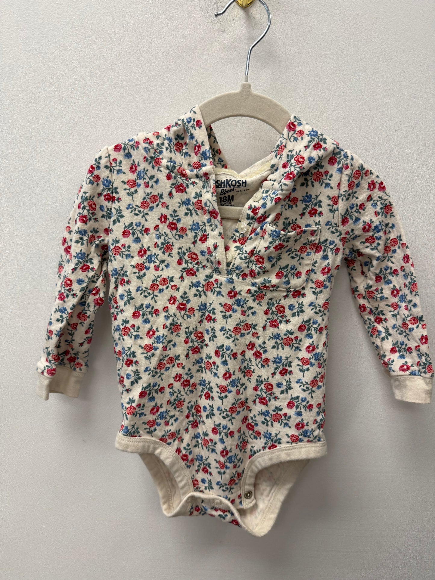 OSHKOSH FLORAL HOODED ONESIE SIZE 18M