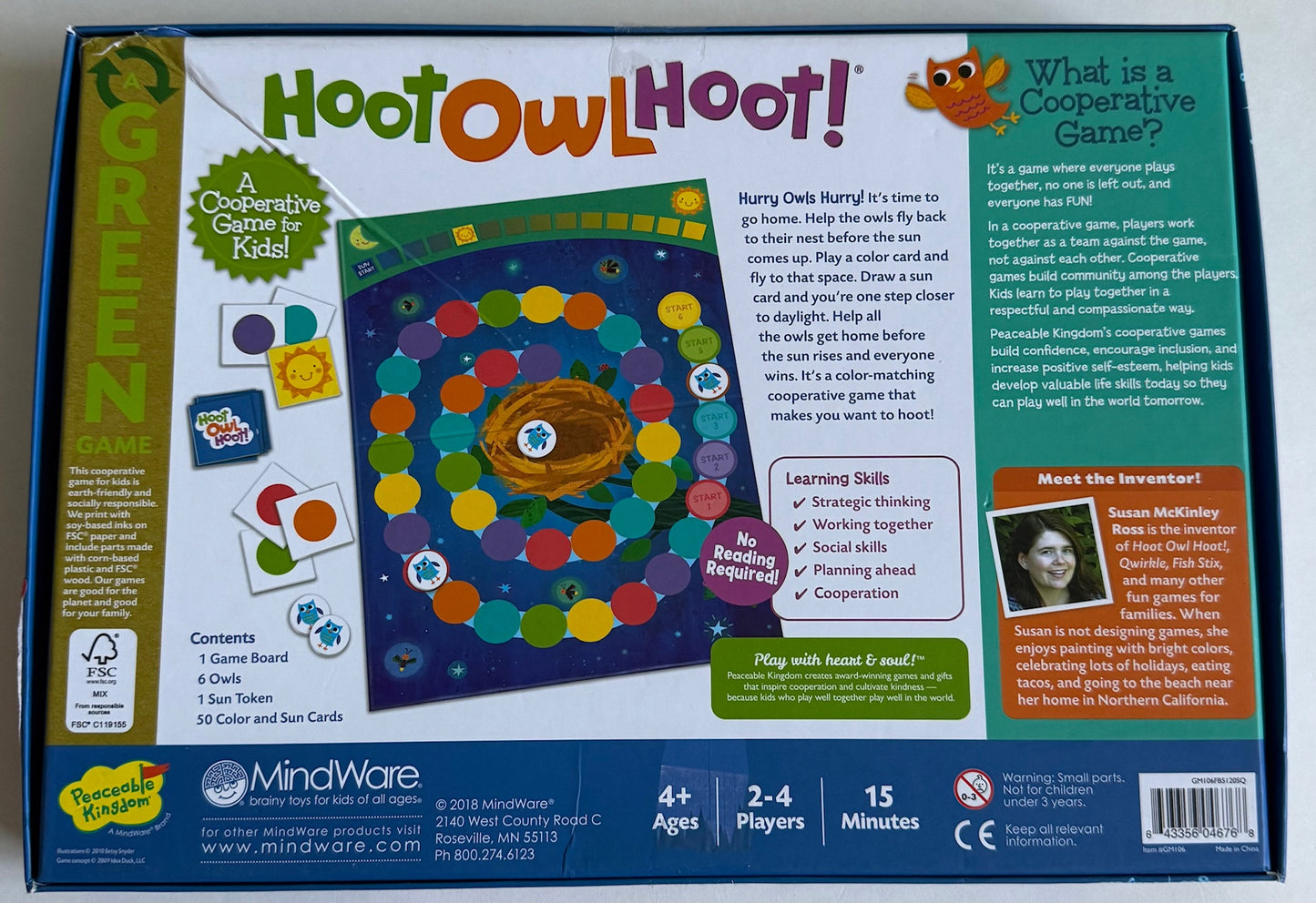 Peaceable Kingdom, "Hoot Owl Hoot!" Board Game