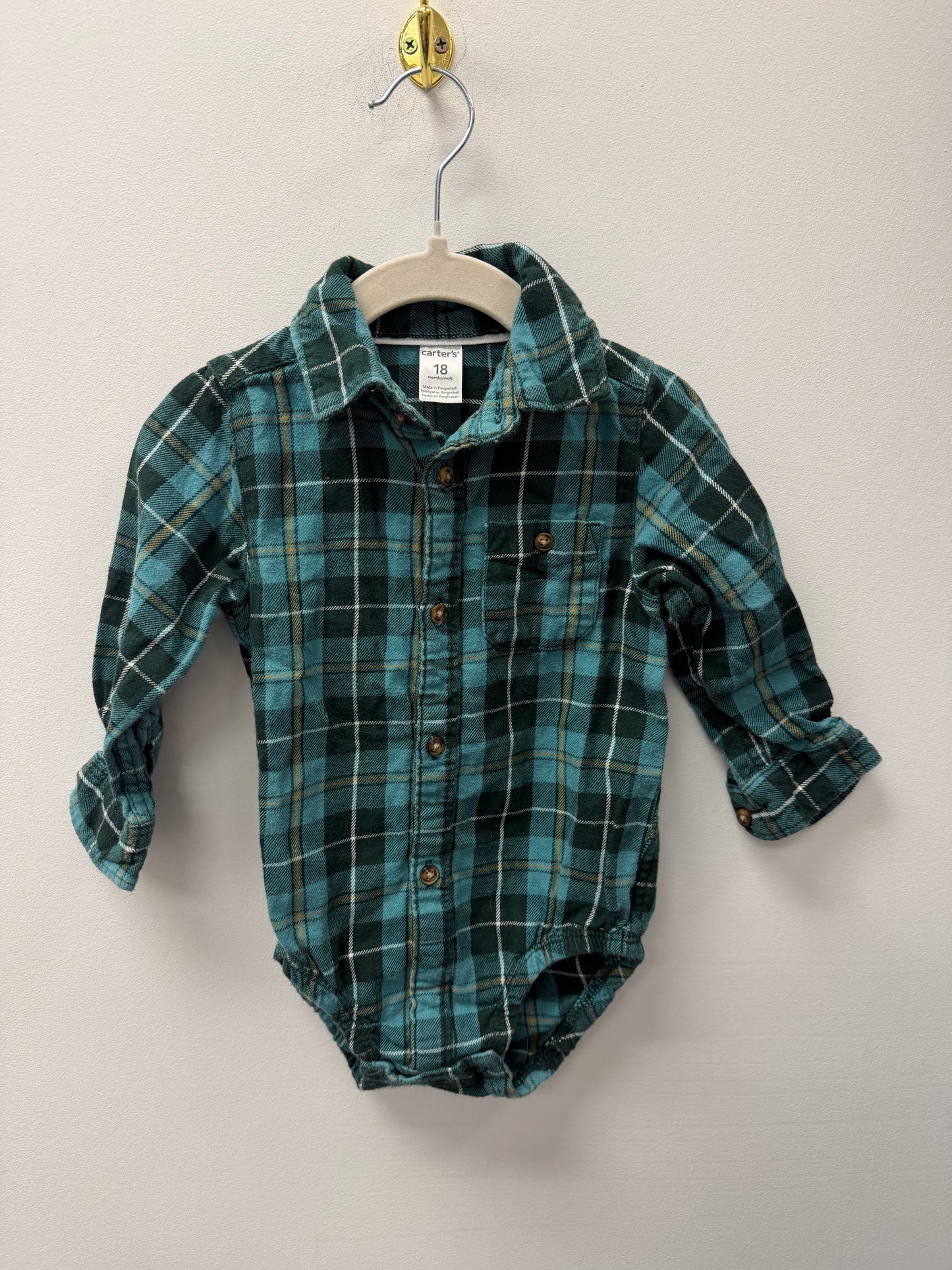 CARTERS BLUE PLAID ONESIE SIZE 18M
