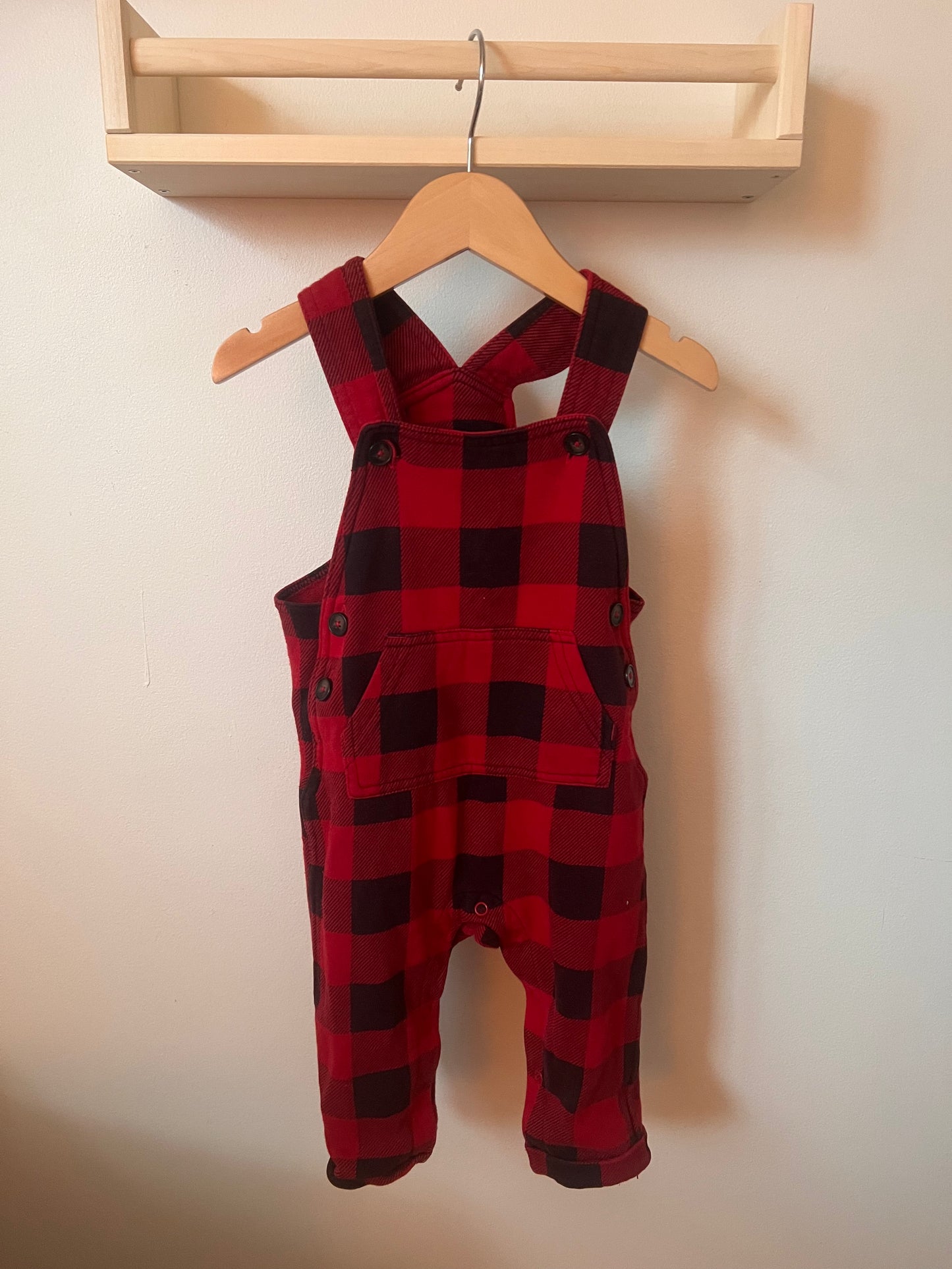 JOE FRESH PLAID OVERALLS 12-18M