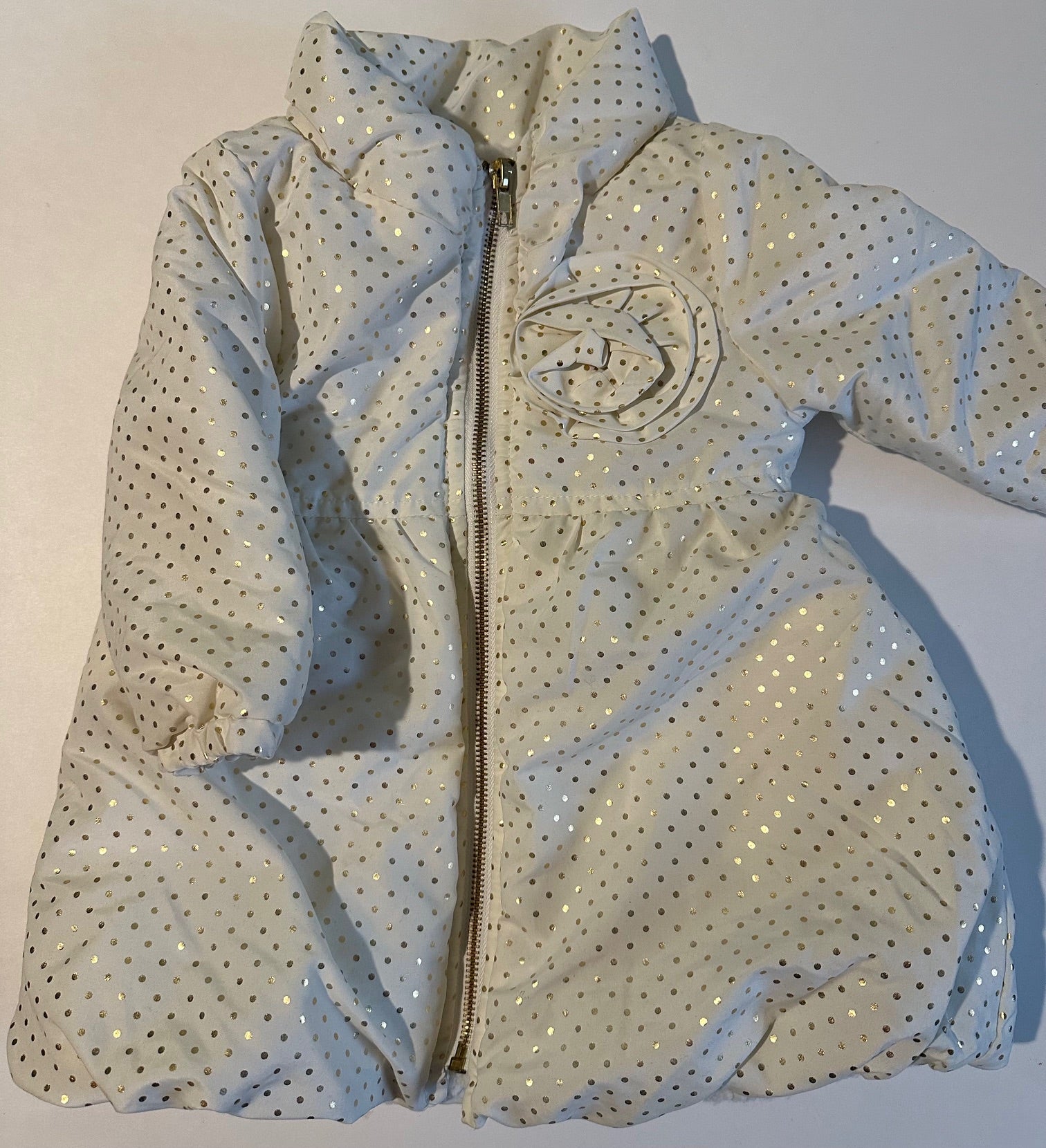 Penelope Mack Ivory and Gold Polka Dot Coat 18 Months Linen for Littles
