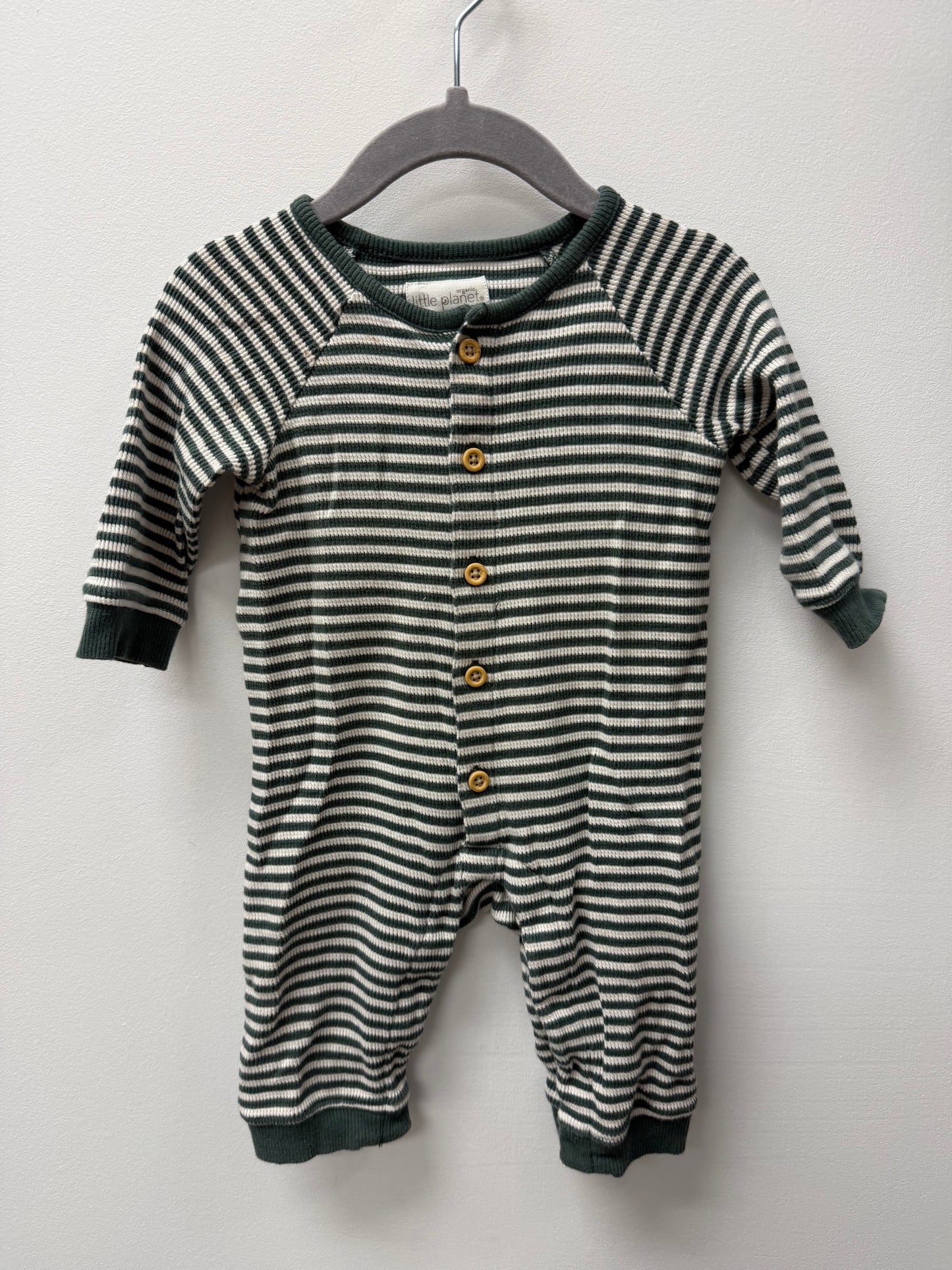 LITTLE PLANET GREEN STRIPPED BUTTON UP SIZE 6M