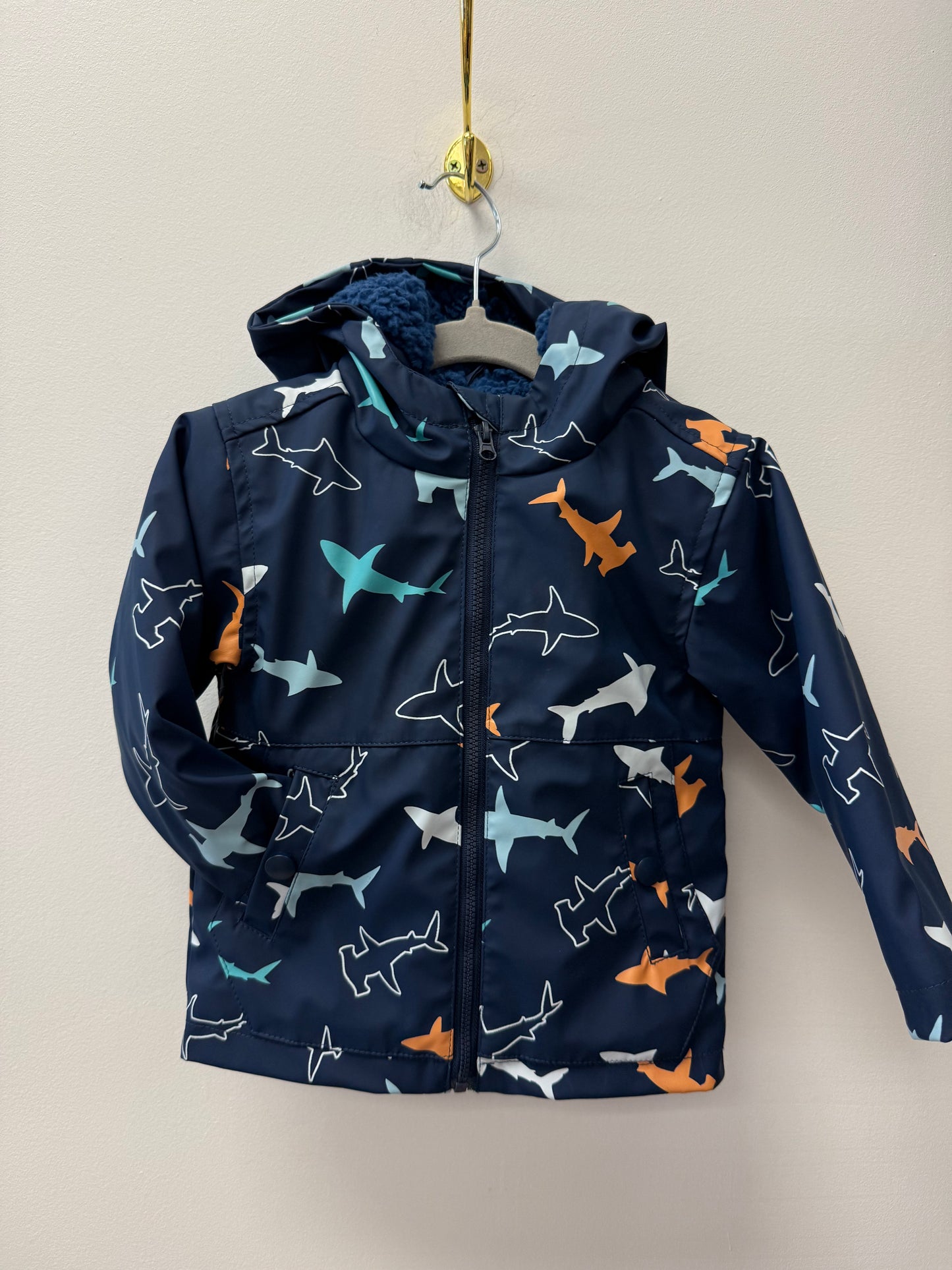 BIRCH & STONE LINED SHARK RAIN COAT SIZE 12M (FITS LARGER)