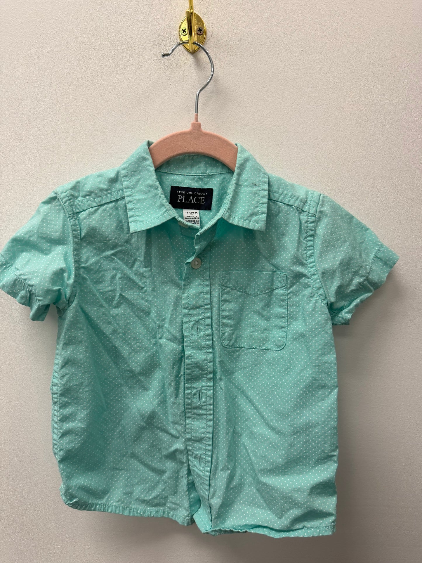 CHILDRENS PLACE BLUE POLKA DOT BUTTON UP SIZE 18-24M