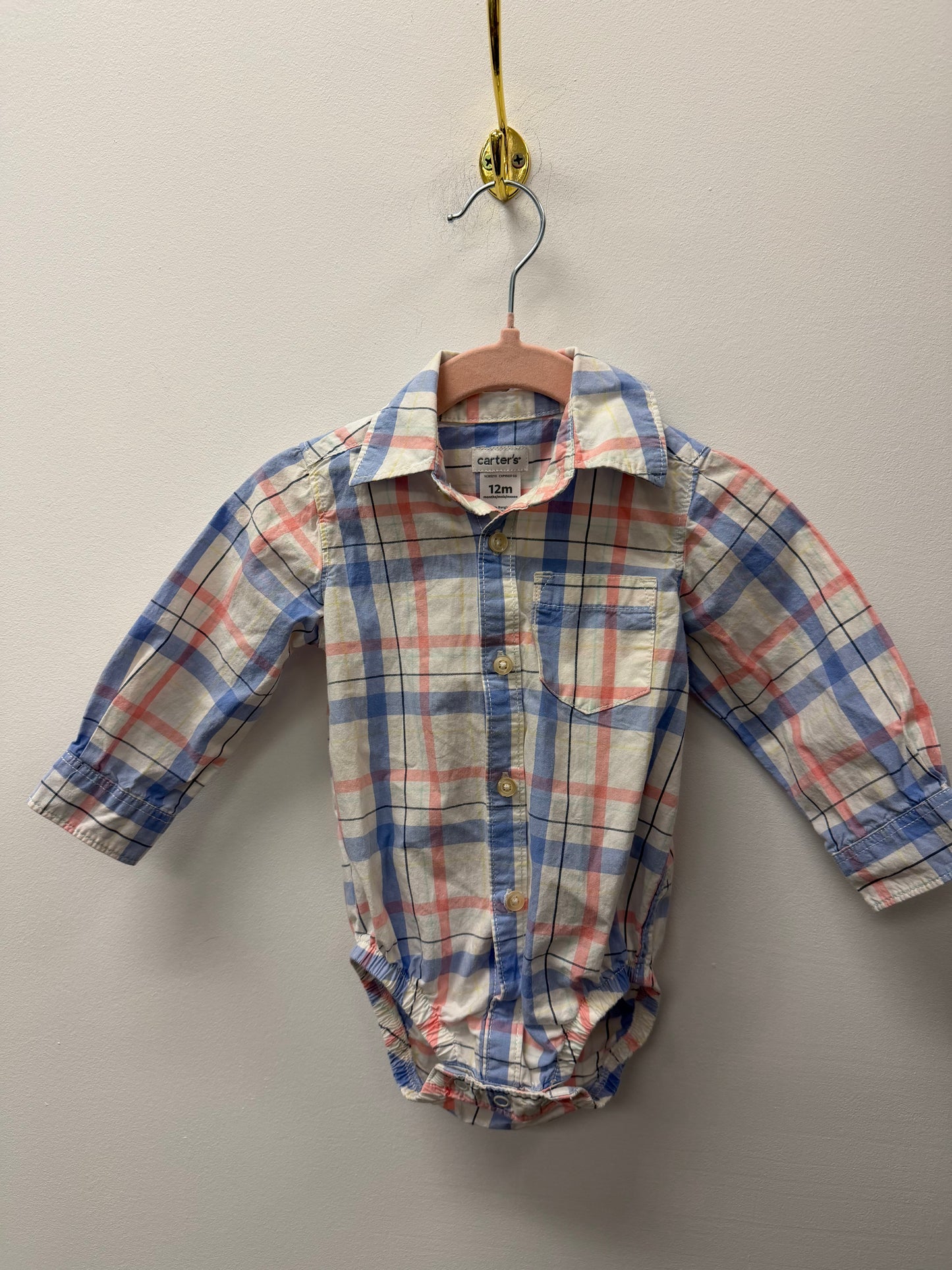 CARTERS BLUE PLAID ONESIE SIZE 12M