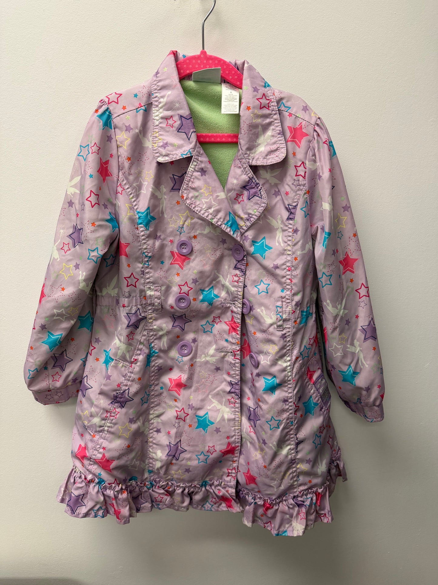 DISNEY FLEECE LINED TINKERBELL COAT SIZE 6