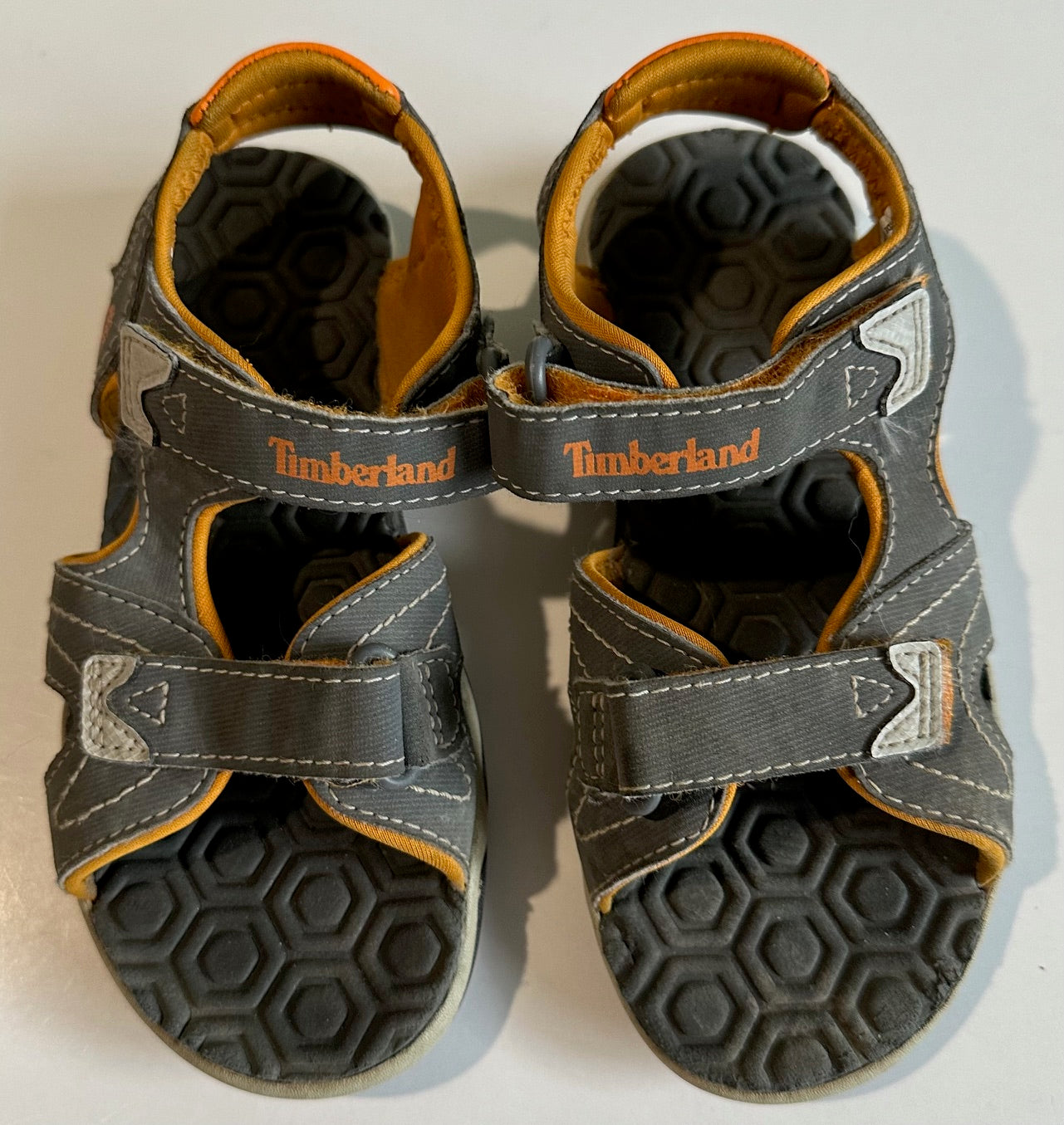 Play Timberland Grey and Orange Velcro Sandals Size 11T