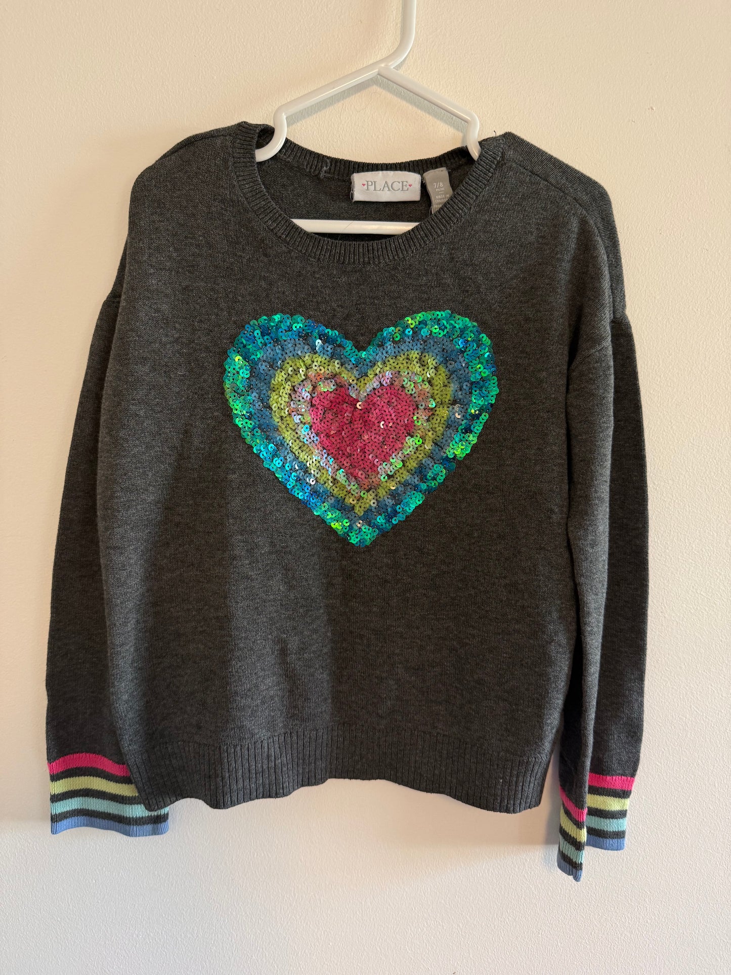 CHILDRENS PLACE SEQUIN HEART SHIRT SIZE 7-8