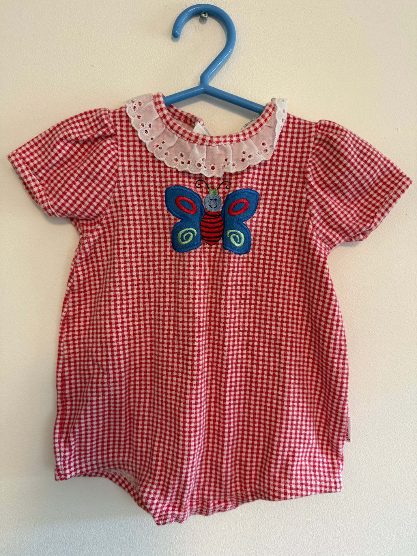 VINTAGE CHECKERED BUTTERFLY ROMPER SIZE 12M