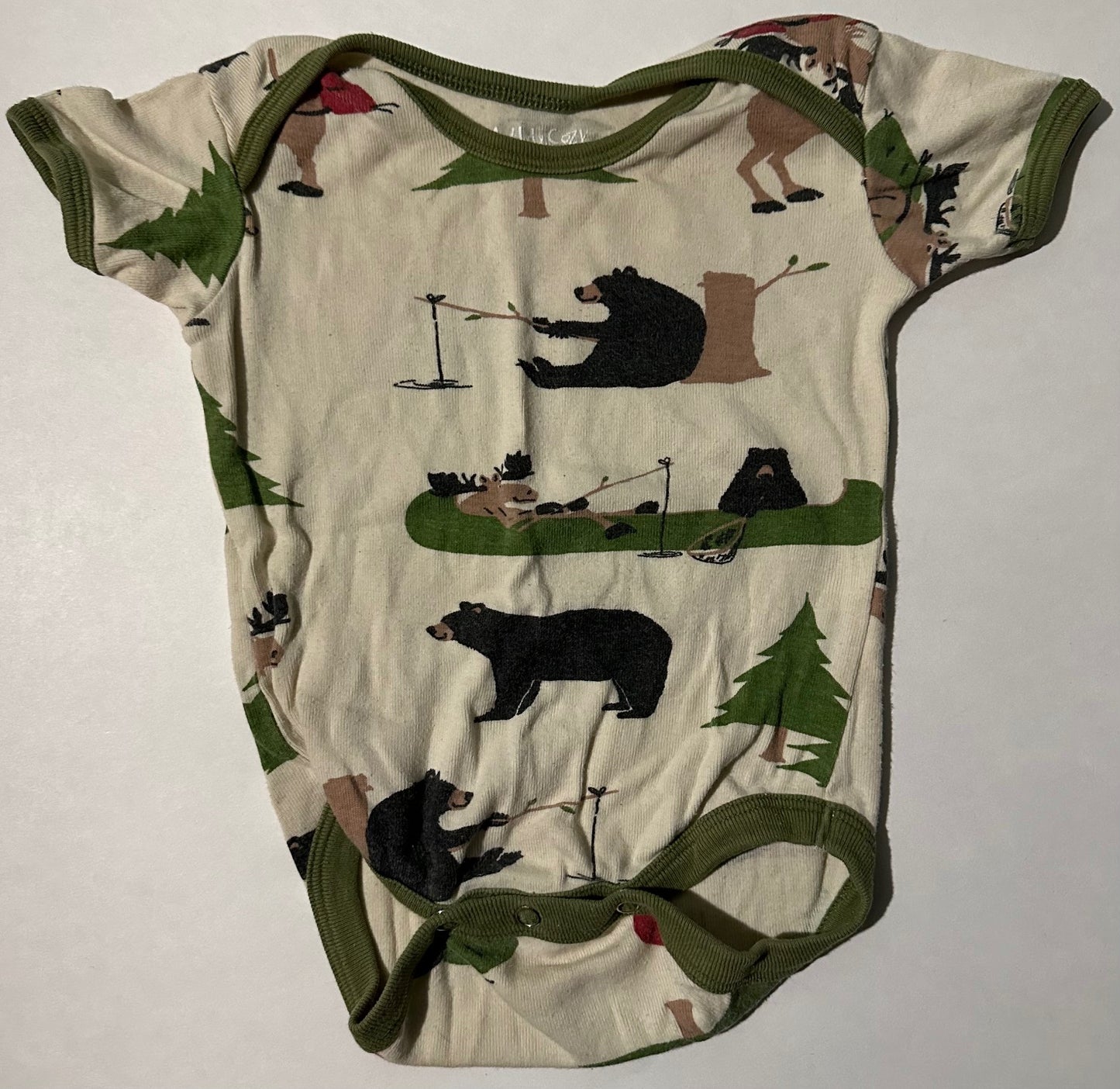 Wild & Cozy, Bear and Moose Fishing Onesie - 3-6 Months