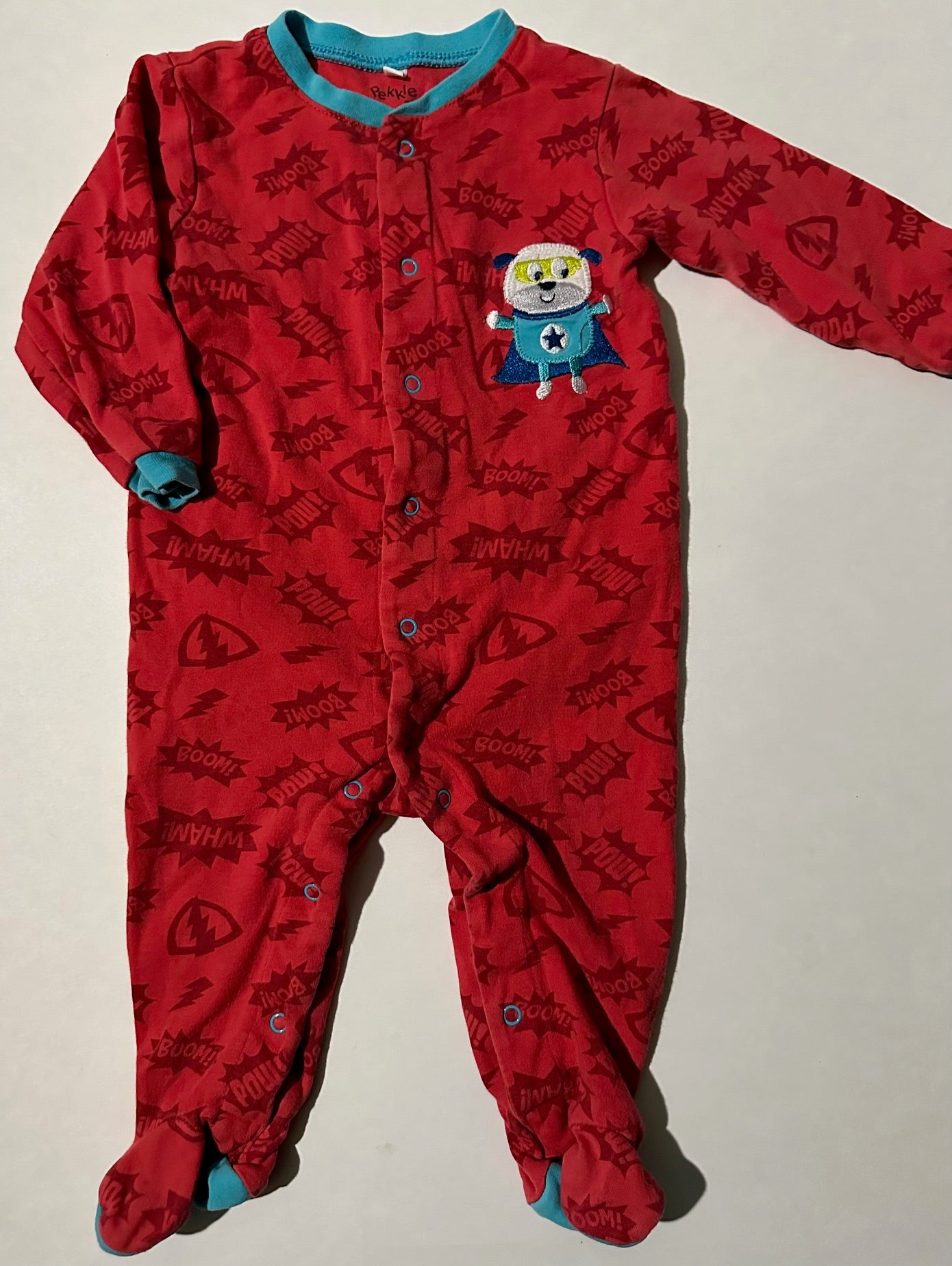 Pekkle, Red "Wham! Boom!" Superhero Sleeper - 9 Months