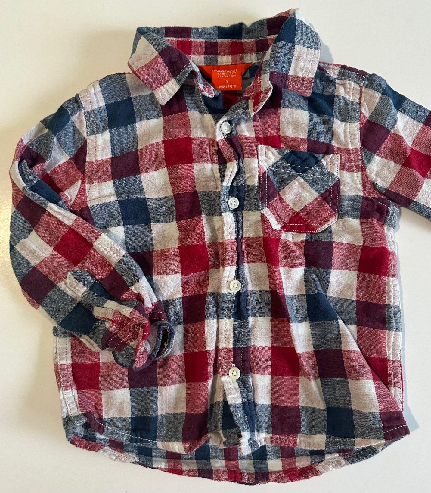 Joe Fresh, Red, Navy Blue, and White Button-Up Cotton Shirt - Size 3T