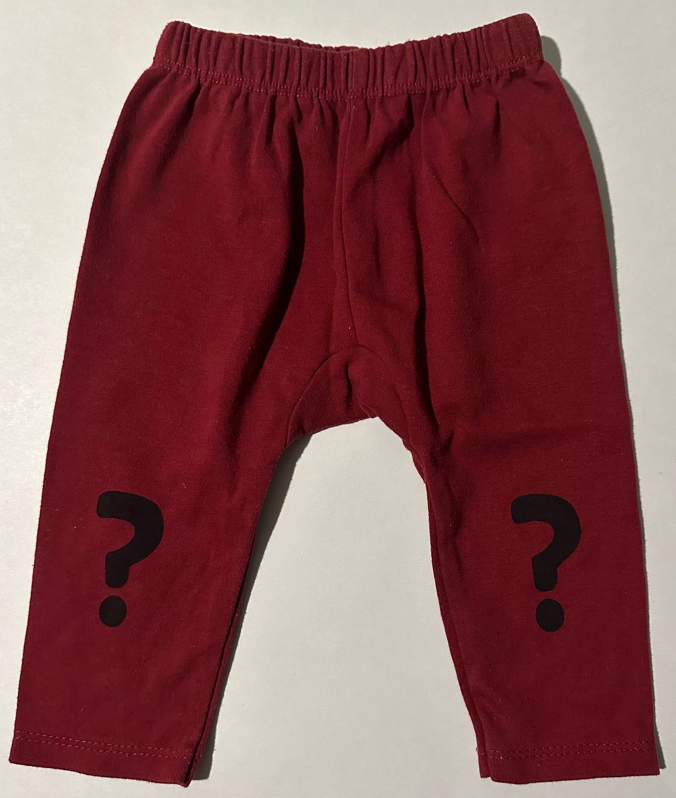 Little Beginnings, Burgundy Pants with Question Mark Knees - 3-6 Months