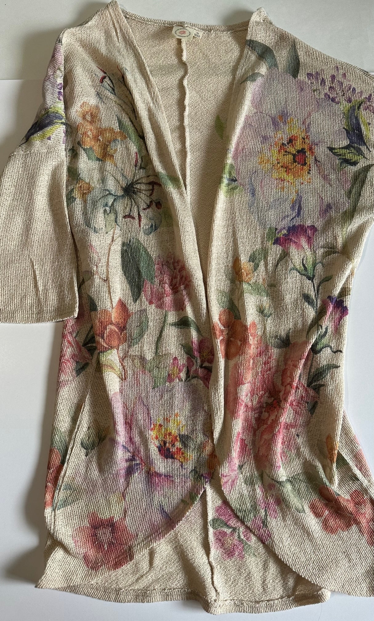 Adult* Live in the Moment, Beige Floral Open-Front Cardigan - Size