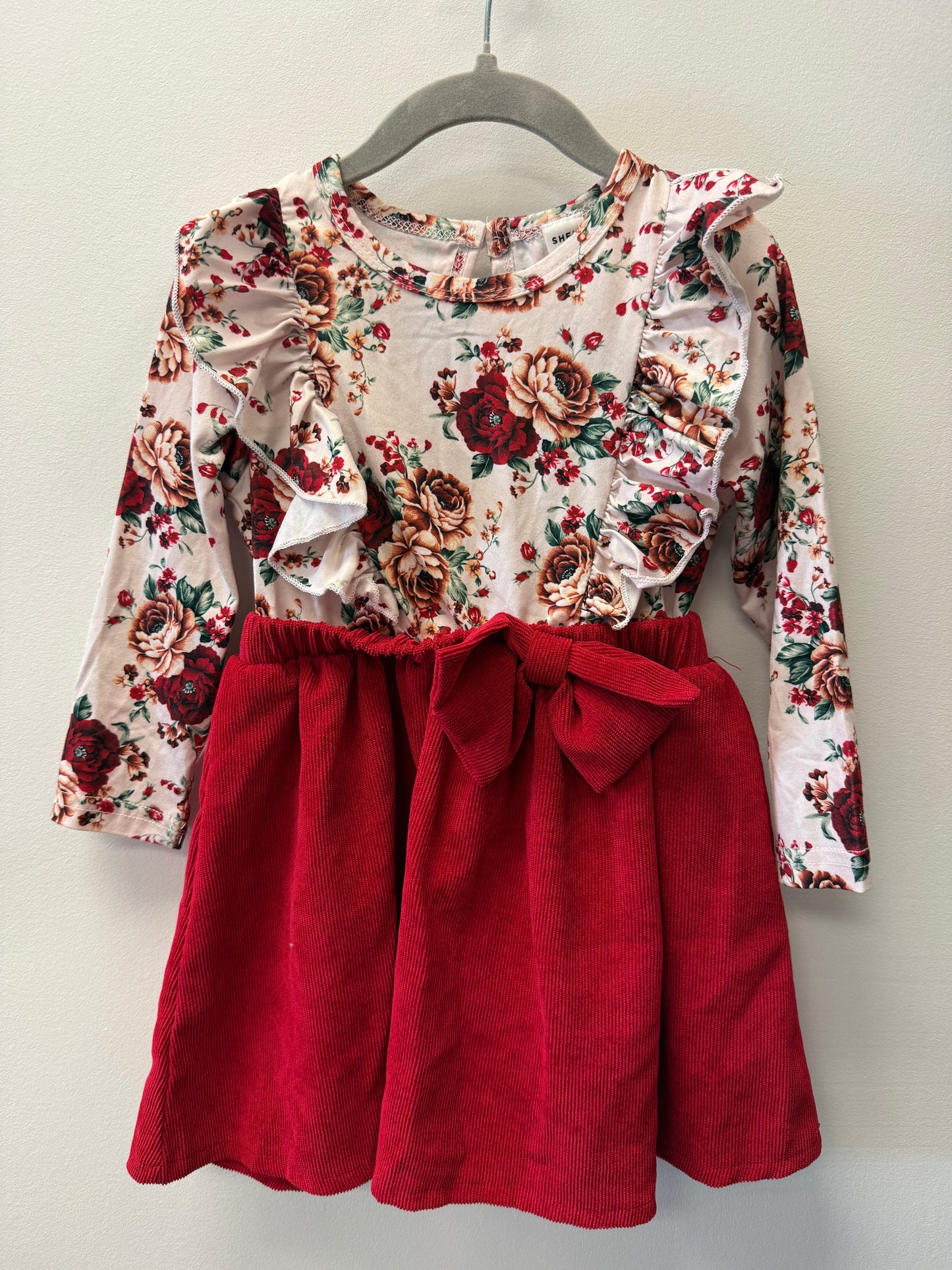 RED FLORAL DRESS SIZE 18-24M